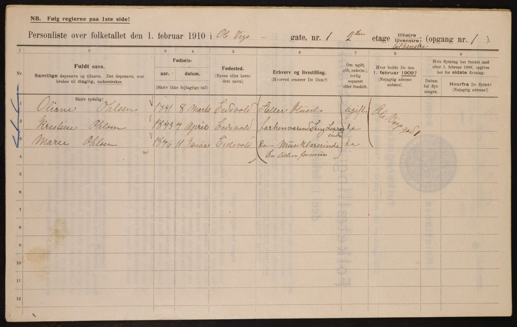 OBA, Municipal Census 1910 for Kristiania, 1910, p. 72696