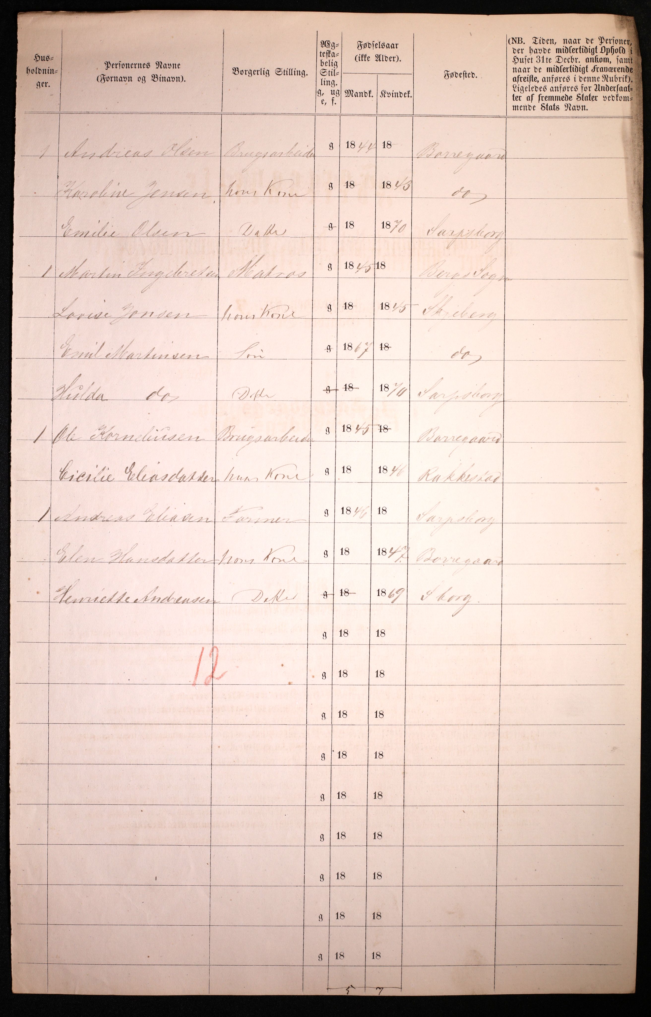 RA, 1870 census for 0102 Sarpsborg, 1870, p. 344