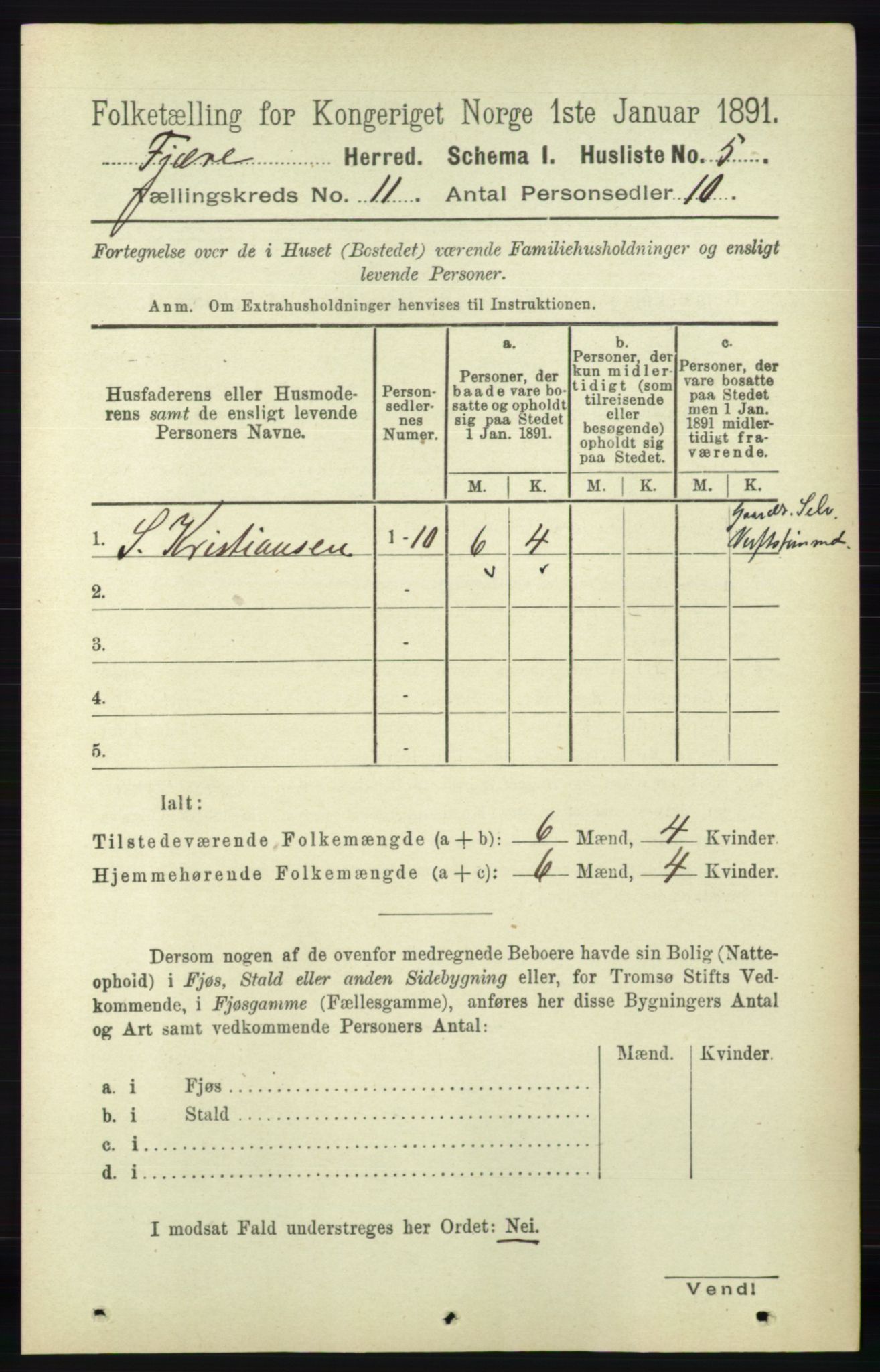 RA, 1891 census for 0923 Fjære, 1891, p. 5464