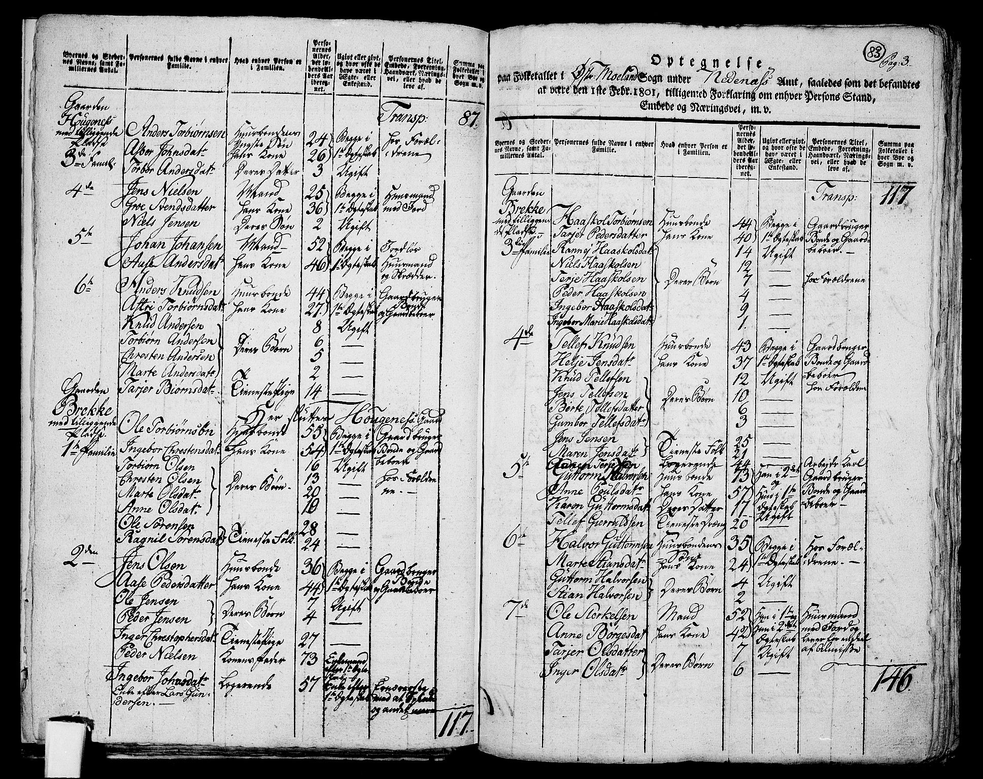 RA, 1801 census for 0918P Austre Moland, 1801, p. 82b-83a