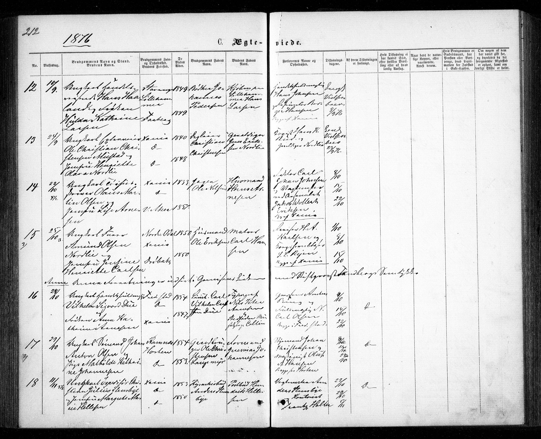 Garnisonsmenigheten Kirkebøker, SAO/A-10846/G/Ga/L0006: Parish register (copy) no. 6, 1860-1880, p. 212
