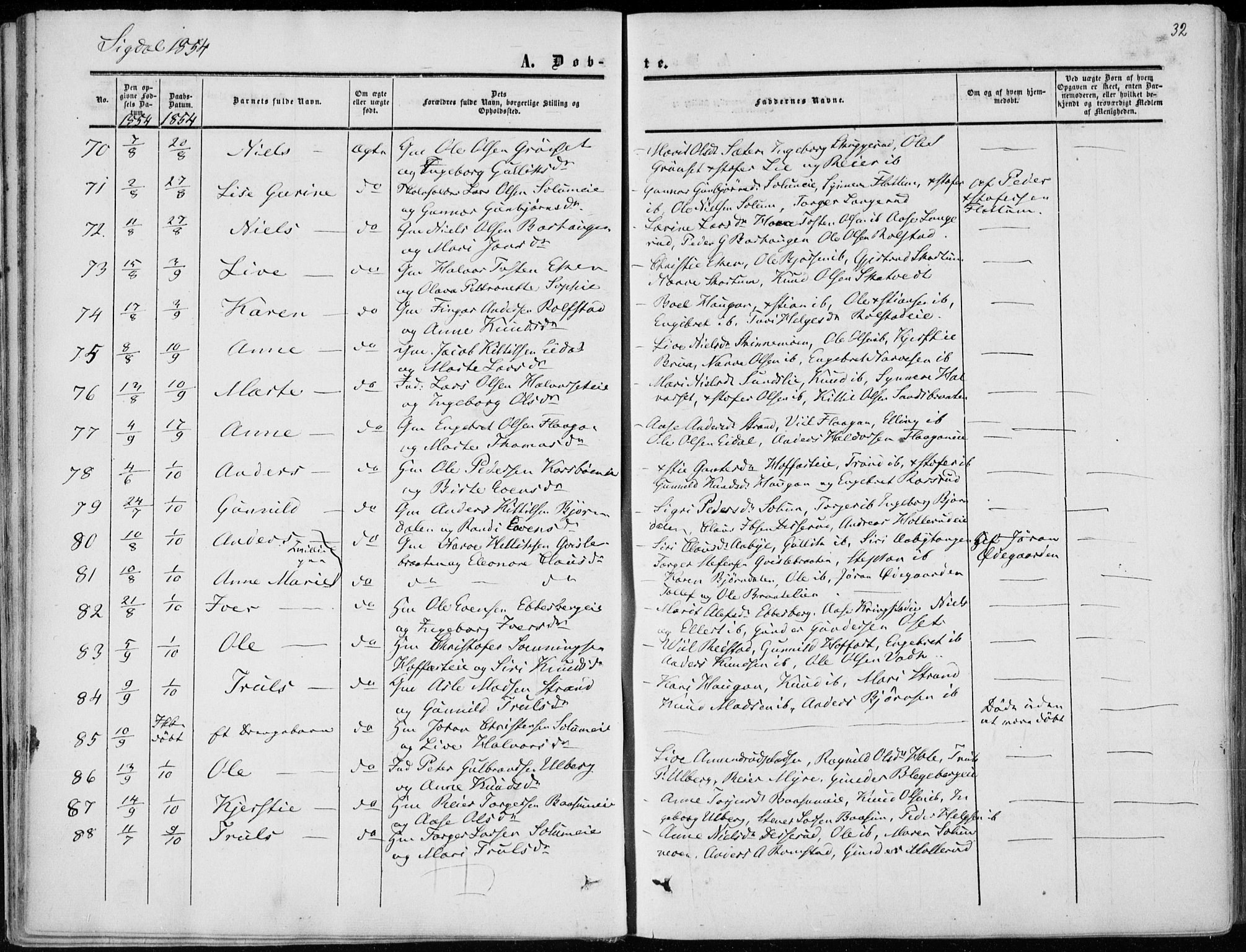 Sigdal kirkebøker, AV/SAKO-A-245/F/Fa/L0008: Parish register (official) no. I 8, 1850-1859, p. 32