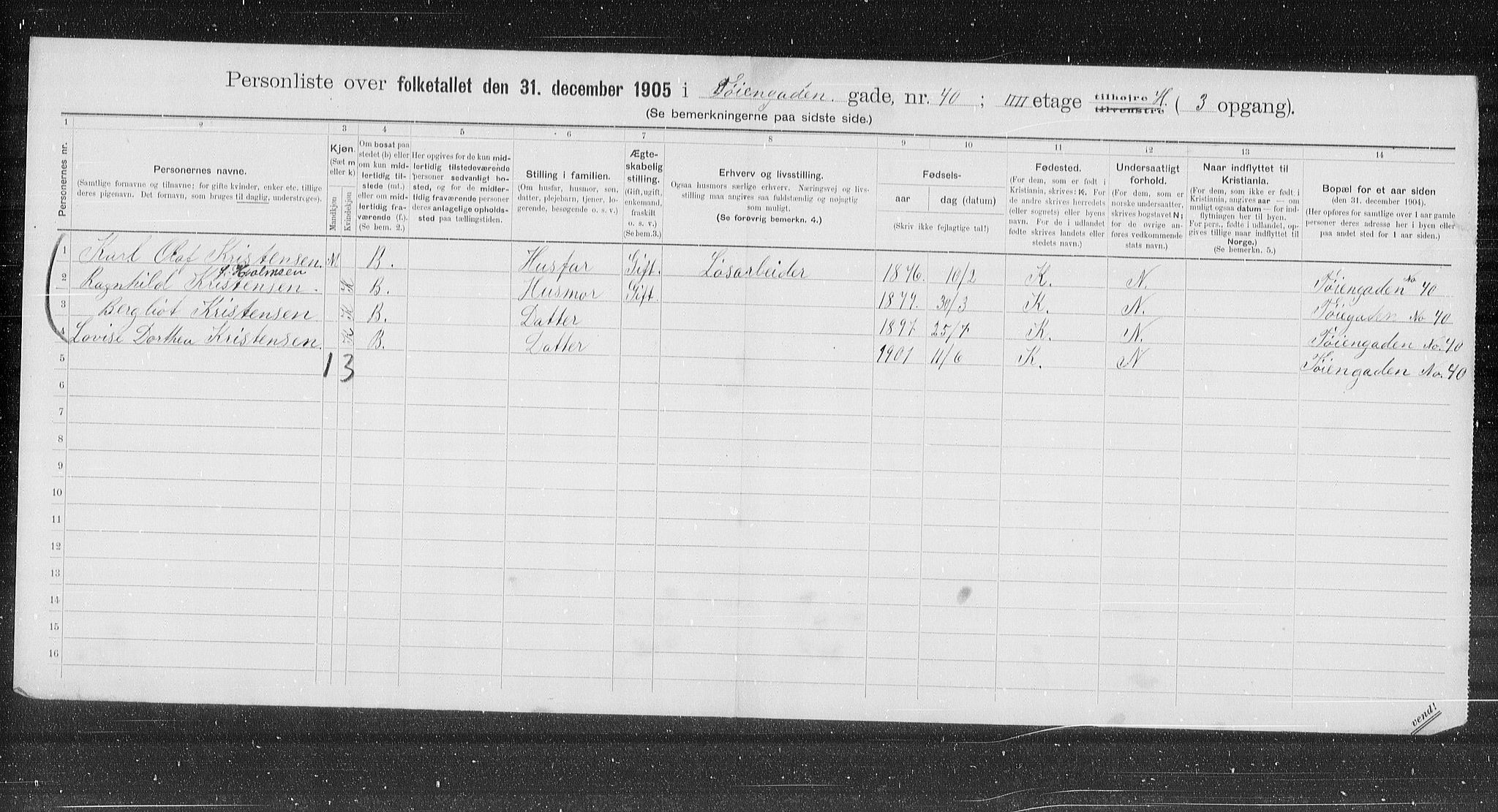 OBA, Municipal Census 1905 for Kristiania, 1905, p. 62268