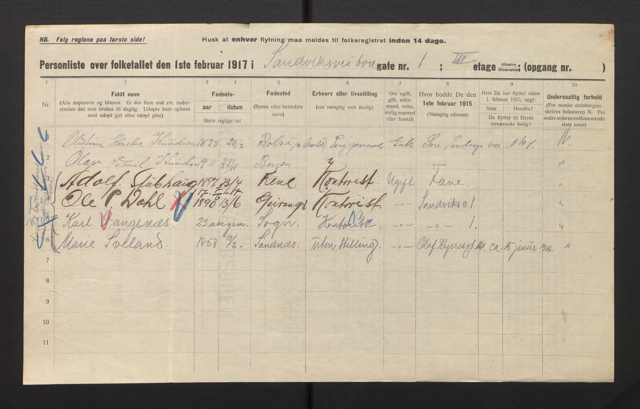 SAB, Municipal Census 1917 for Bergen, 1917, p. 33535