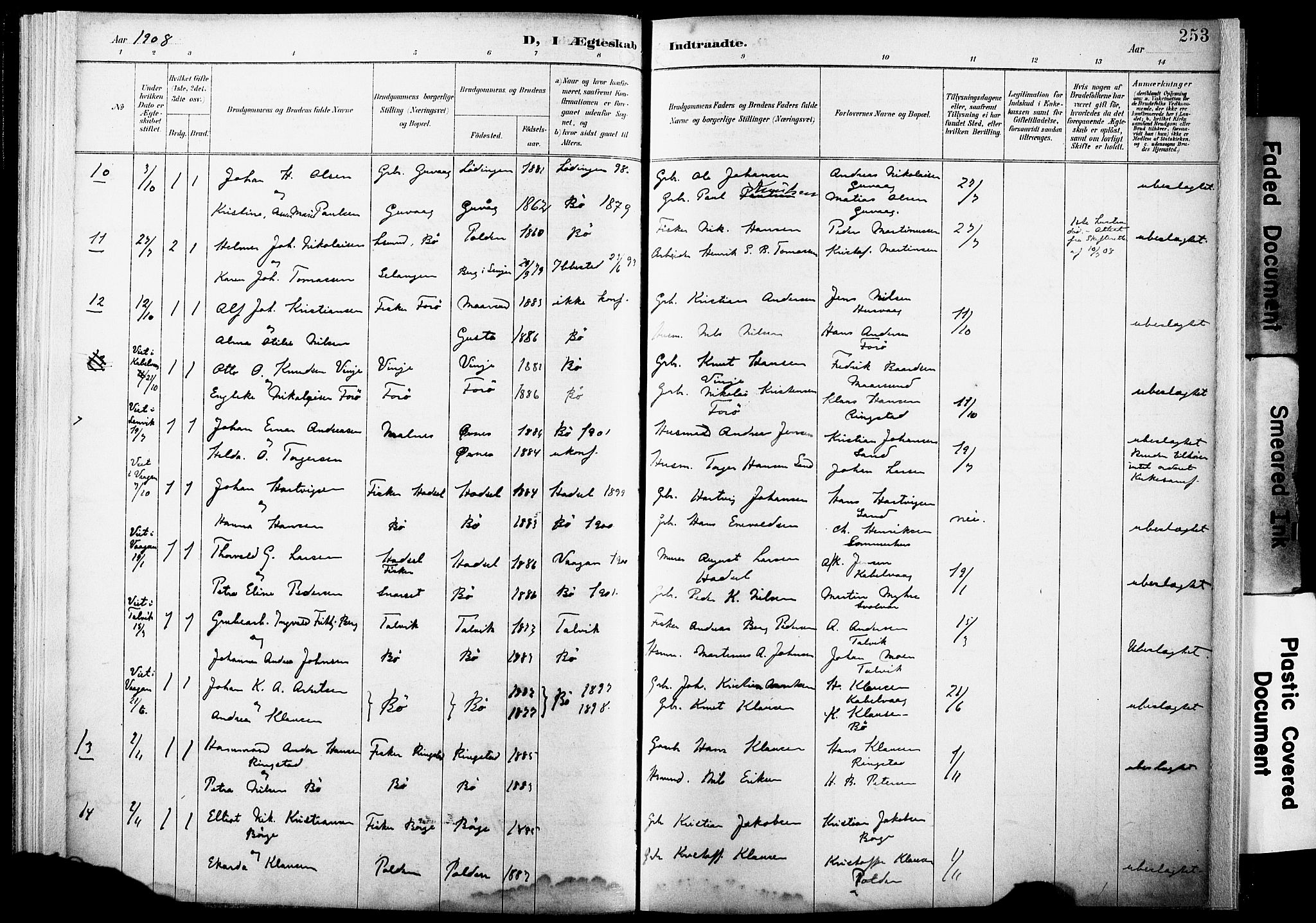 Ministerialprotokoller, klokkerbøker og fødselsregistre - Nordland, AV/SAT-A-1459/891/L1305: Parish register (official) no. 891A10, 1895-1921, p. 253