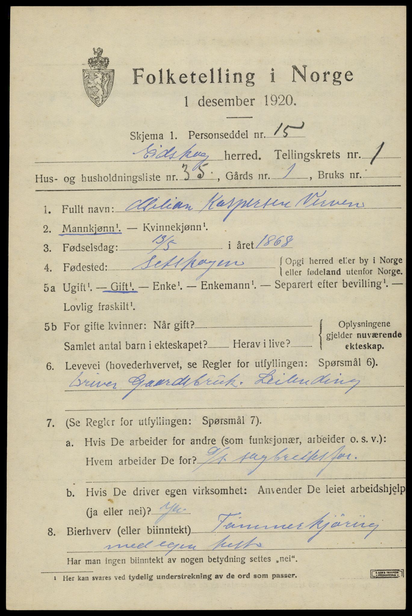 SAH, 1920 census for Eidskog, 1920, p. 2805