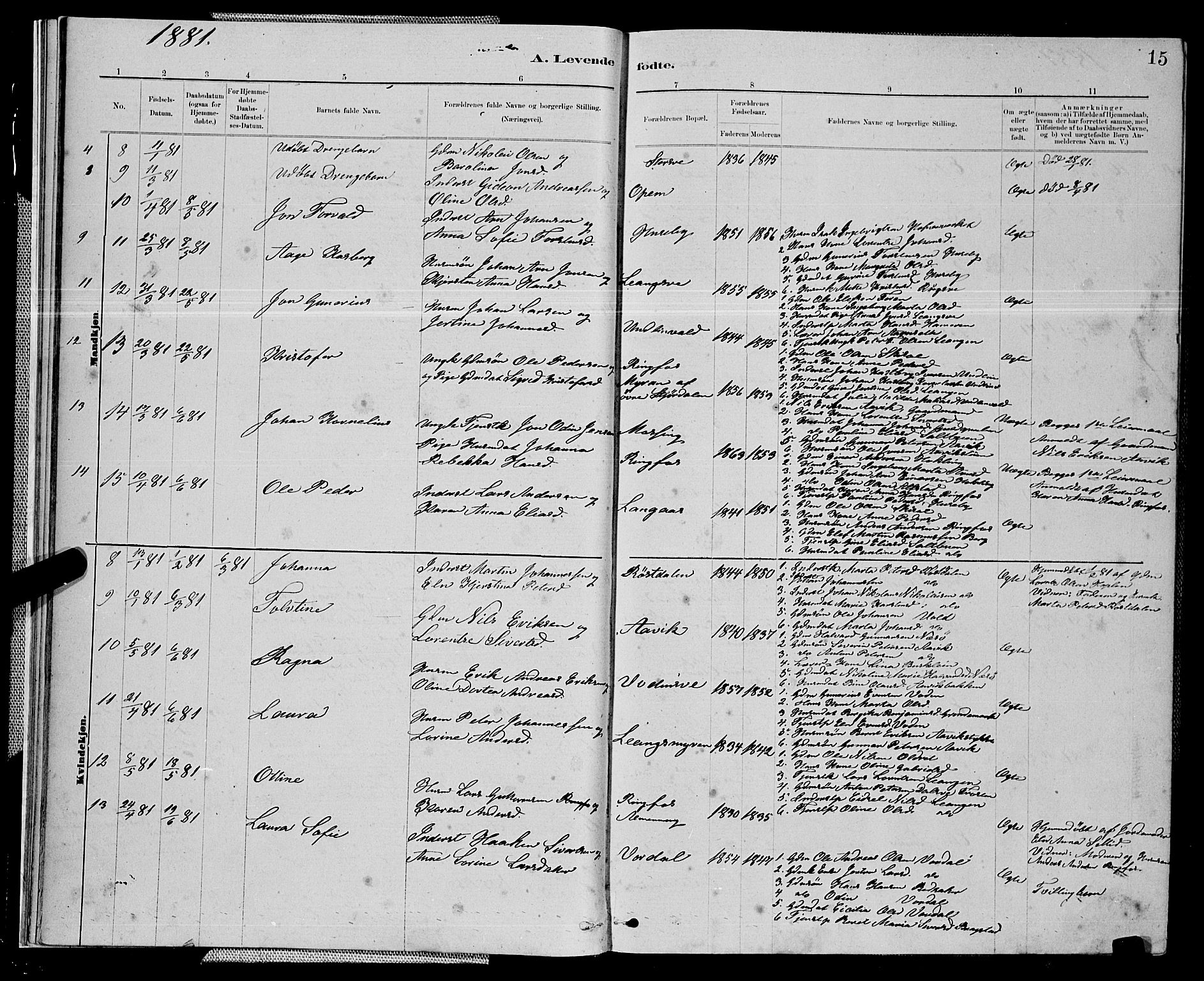 Ministerialprotokoller, klokkerbøker og fødselsregistre - Nord-Trøndelag, SAT/A-1458/714/L0134: Parish register (copy) no. 714C03, 1878-1898, p. 15