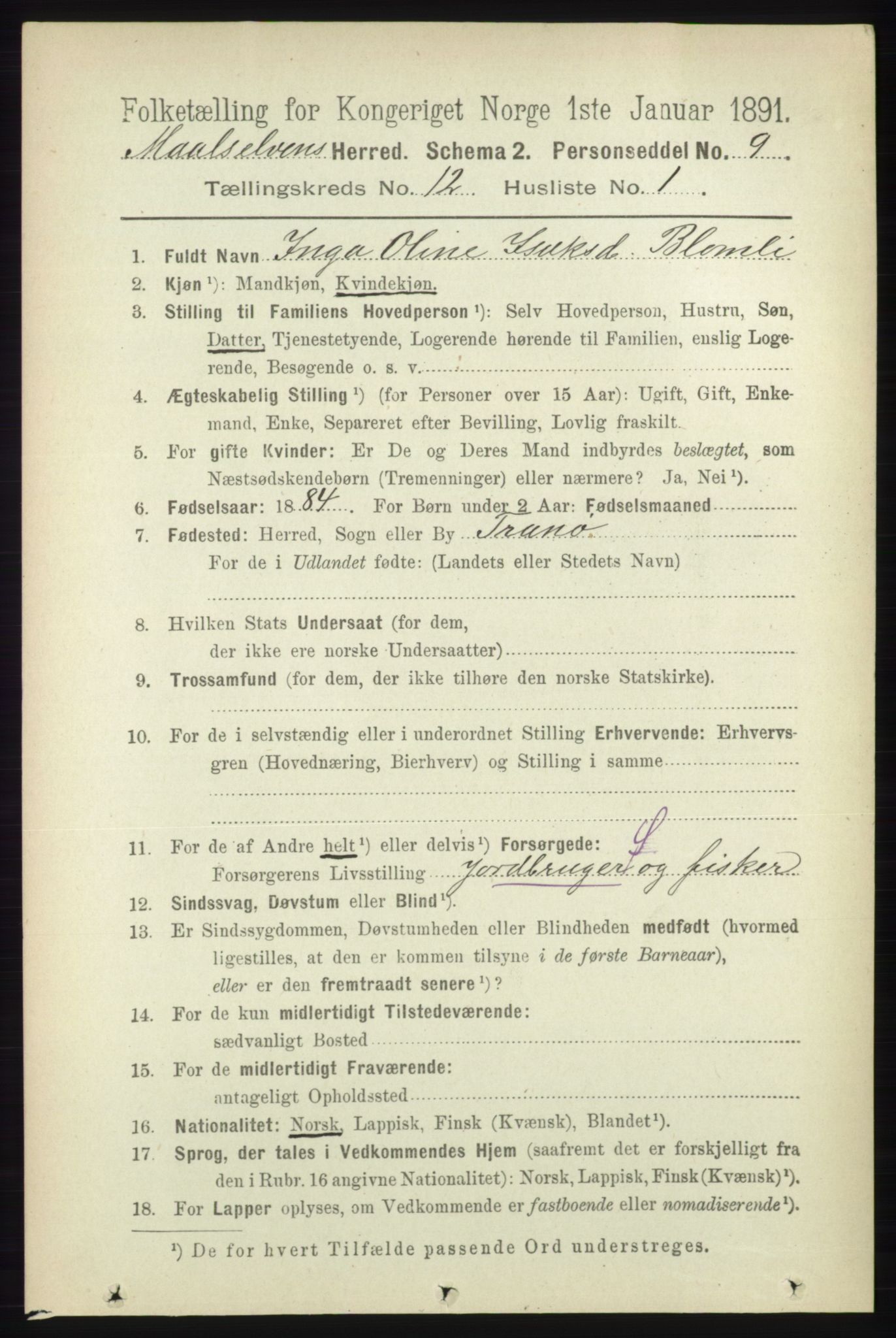 RA, 1891 census for 1924 Målselv, 1891, p. 3797