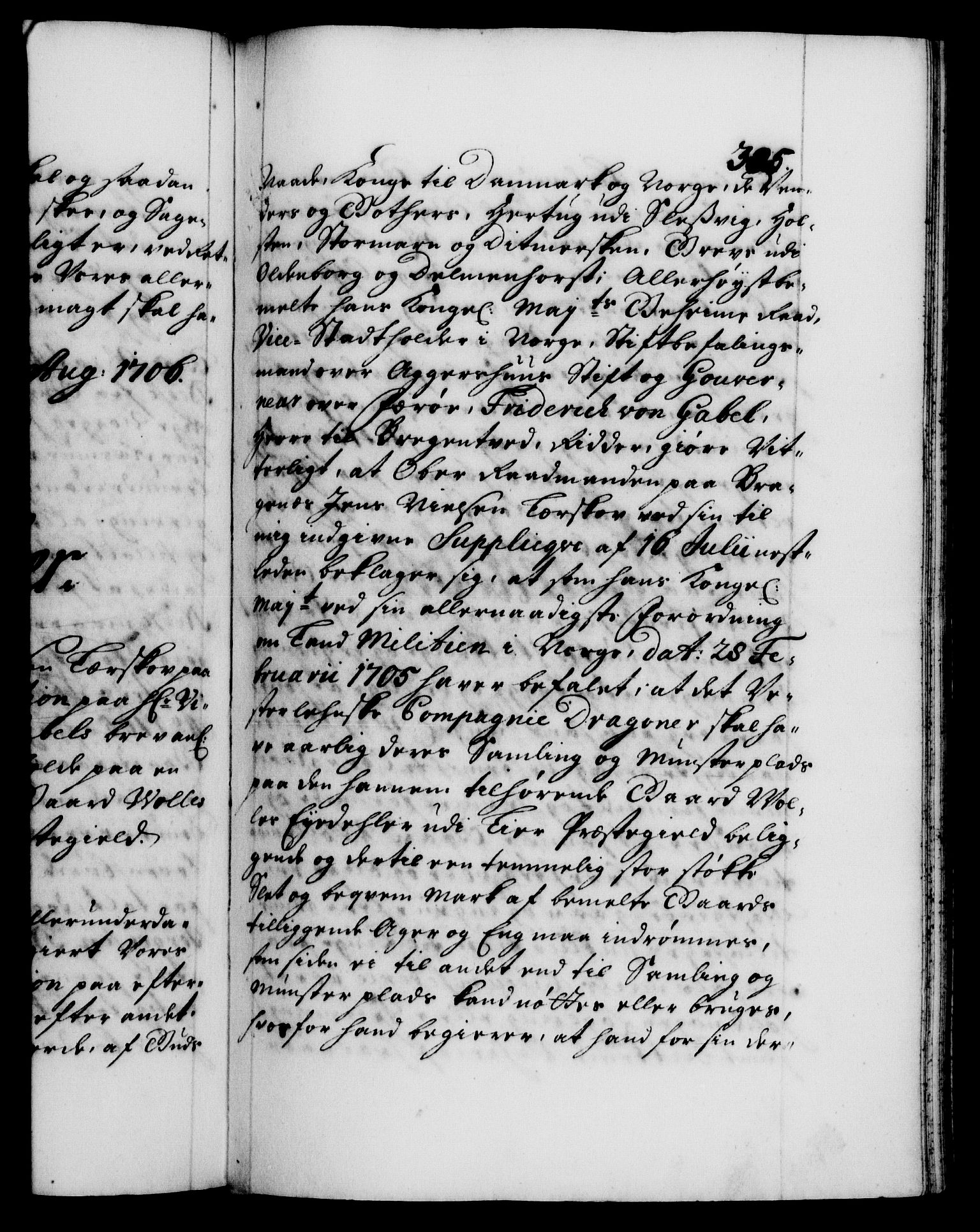 Danske Kanselli 1572-1799, AV/RA-EA-3023/F/Fc/Fca/Fcaa/L0019: Norske registre, 1704-1707, p. 385a