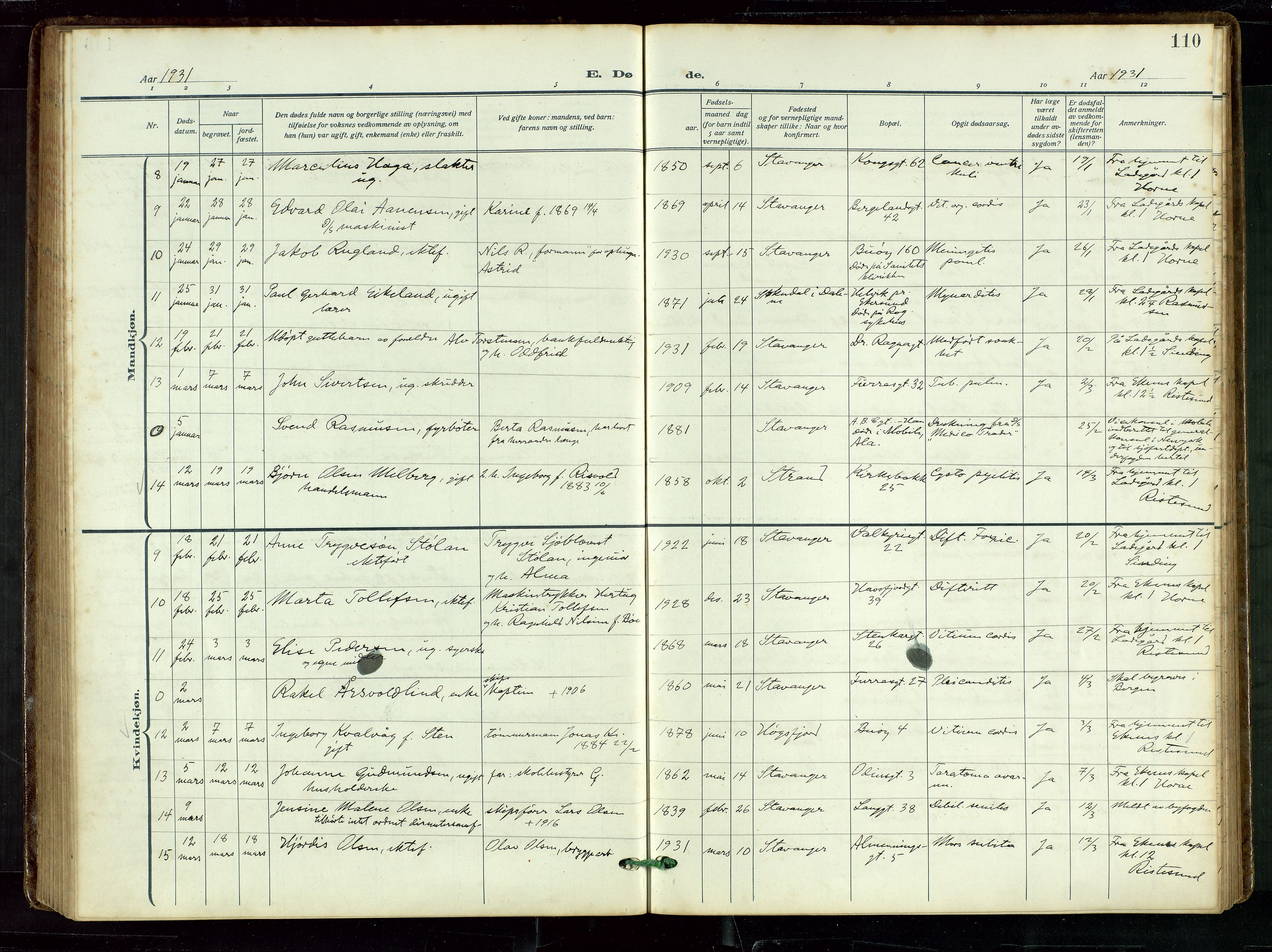 St. Petri sokneprestkontor, AV/SAST-A-101813/002/D/L0003: Parish register (official) no. A 28, 1919-1938, p. 110