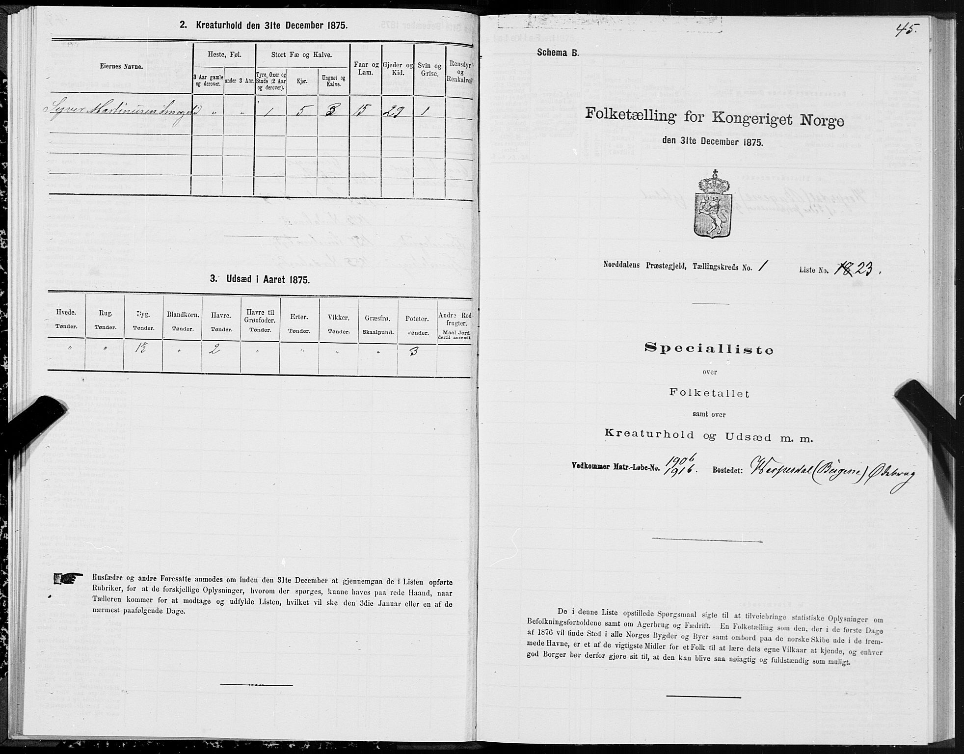 SAT, 1875 census for 1524P Norddal, 1875, p. 1045