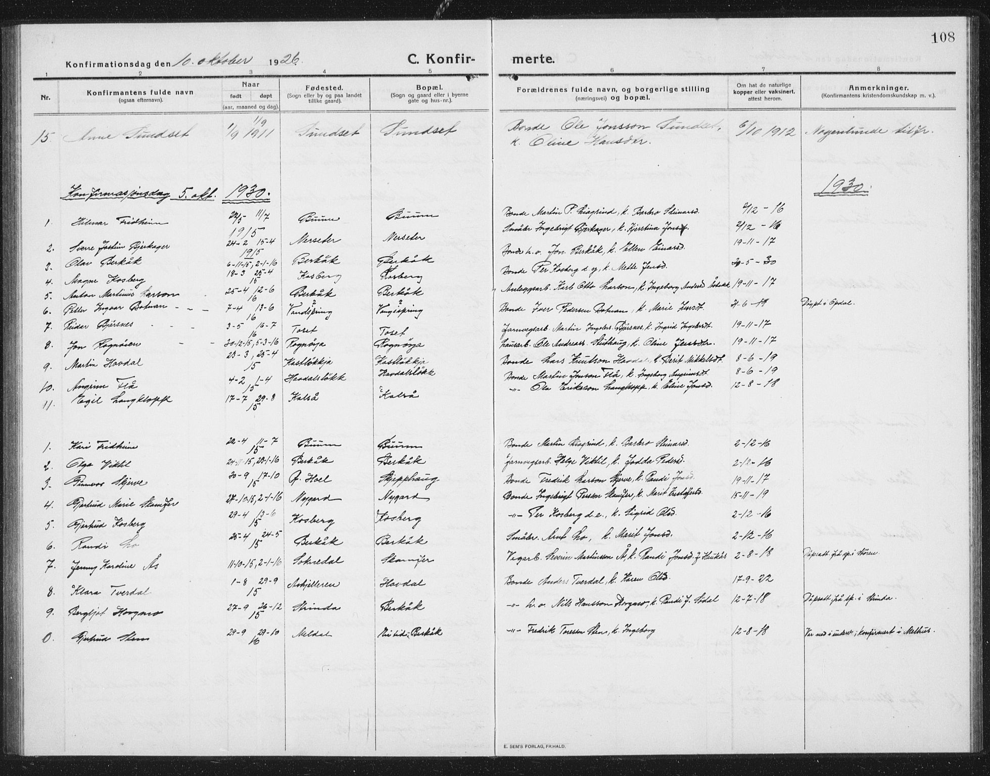 Ministerialprotokoller, klokkerbøker og fødselsregistre - Sør-Trøndelag, SAT/A-1456/675/L0888: Parish register (copy) no. 675C01, 1913-1935, p. 108