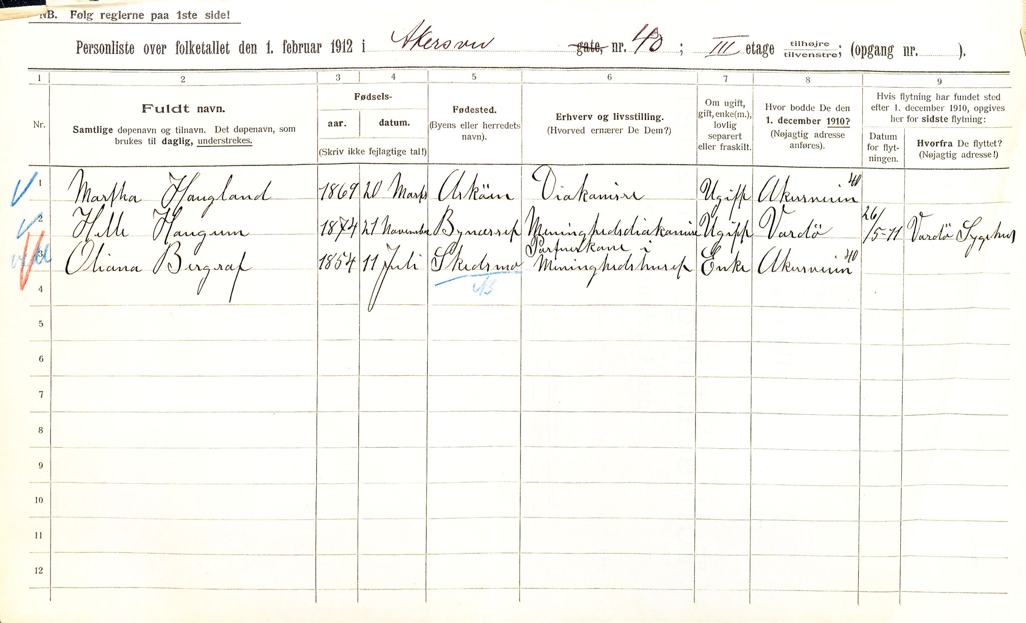 OBA, Municipal Census 1912 for Kristiania, 1912, p. 1063