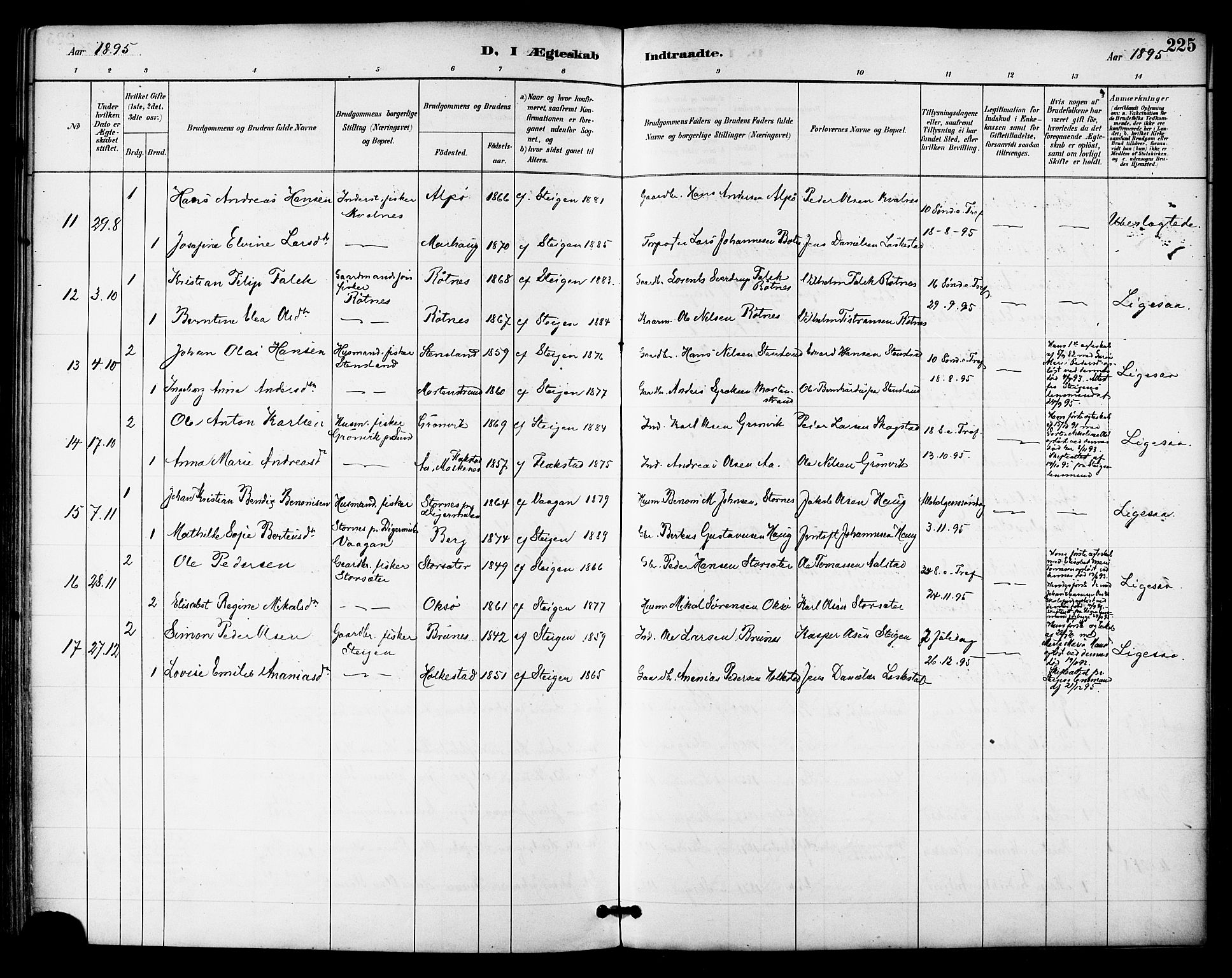 Ministerialprotokoller, klokkerbøker og fødselsregistre - Nordland, AV/SAT-A-1459/855/L0803: Parish register (official) no. 855A11, 1887-1905, p. 225