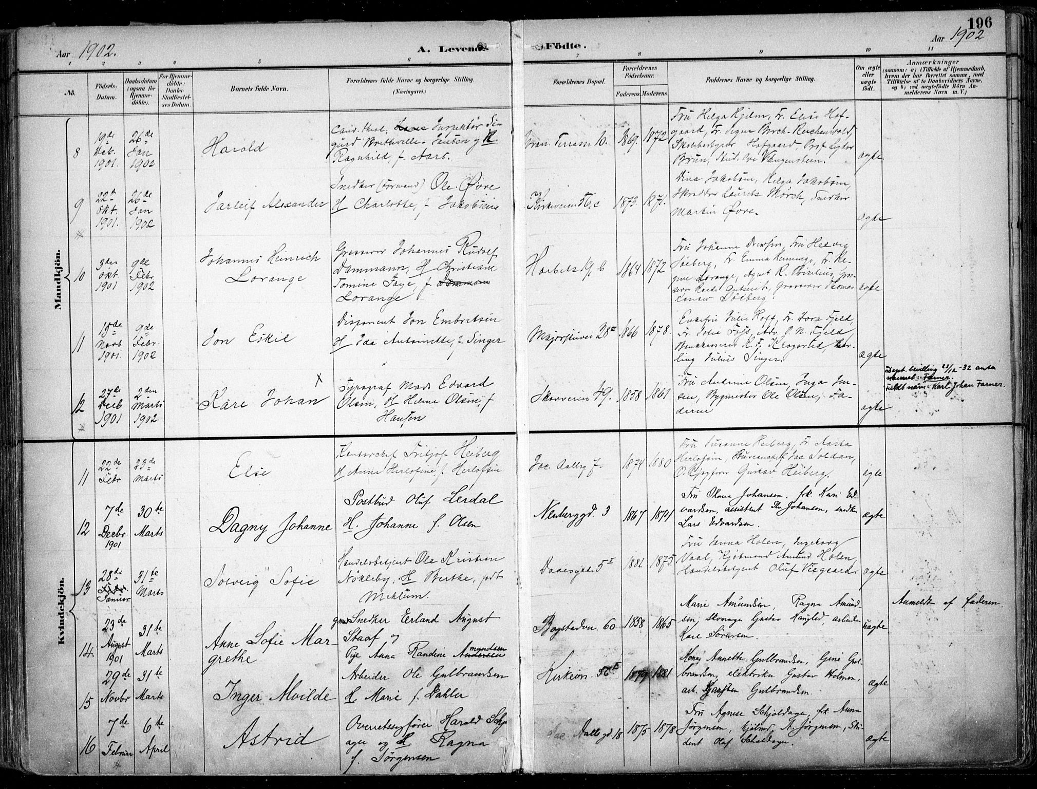 Uranienborg prestekontor Kirkebøker, AV/SAO-A-10877/F/Fa/L0005: Parish register (official) no. 5, 1895-1907, p. 196