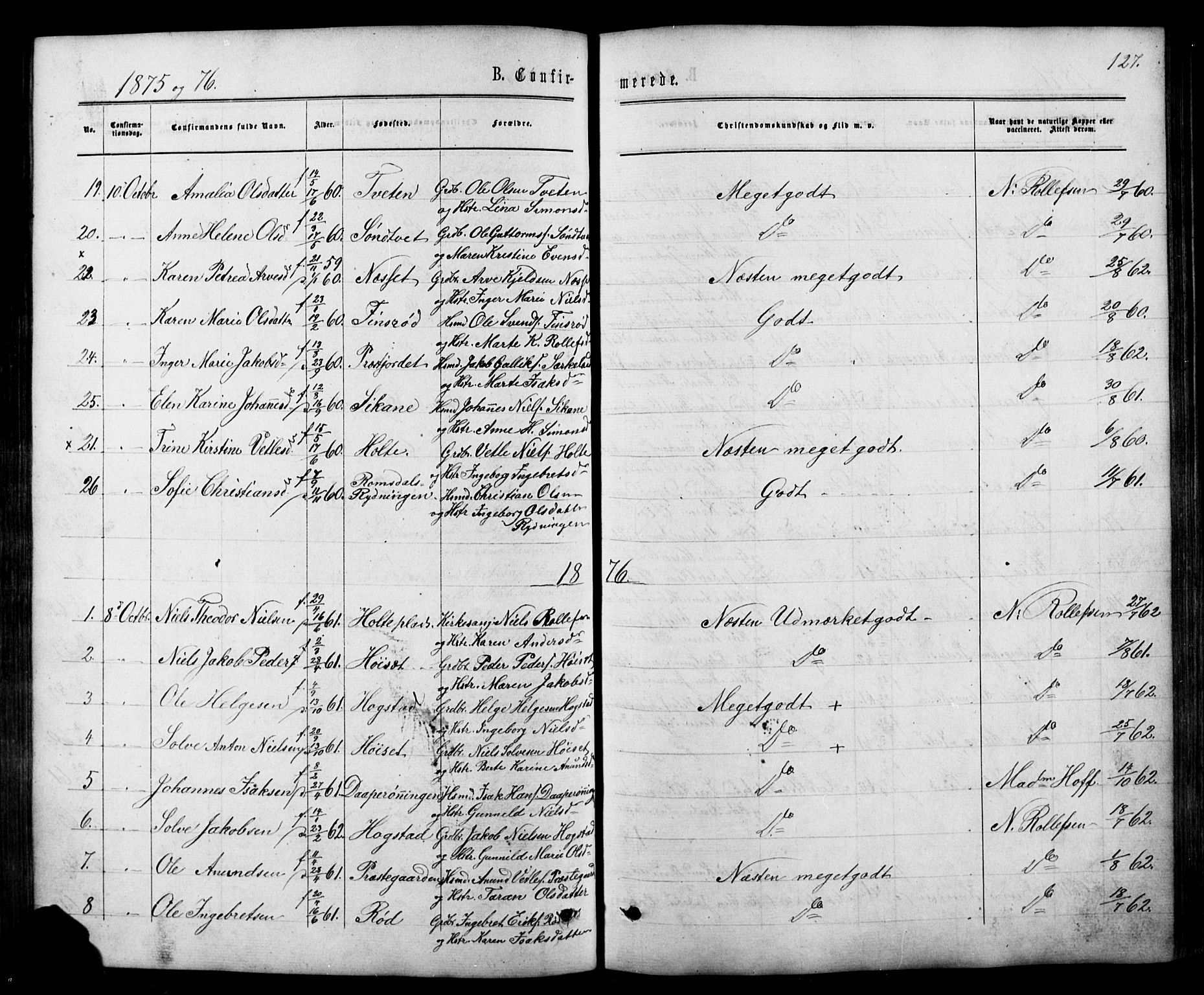 Siljan kirkebøker, AV/SAKO-A-300/G/Ga/L0002: Parish register (copy) no. 2, 1864-1908, p. 127