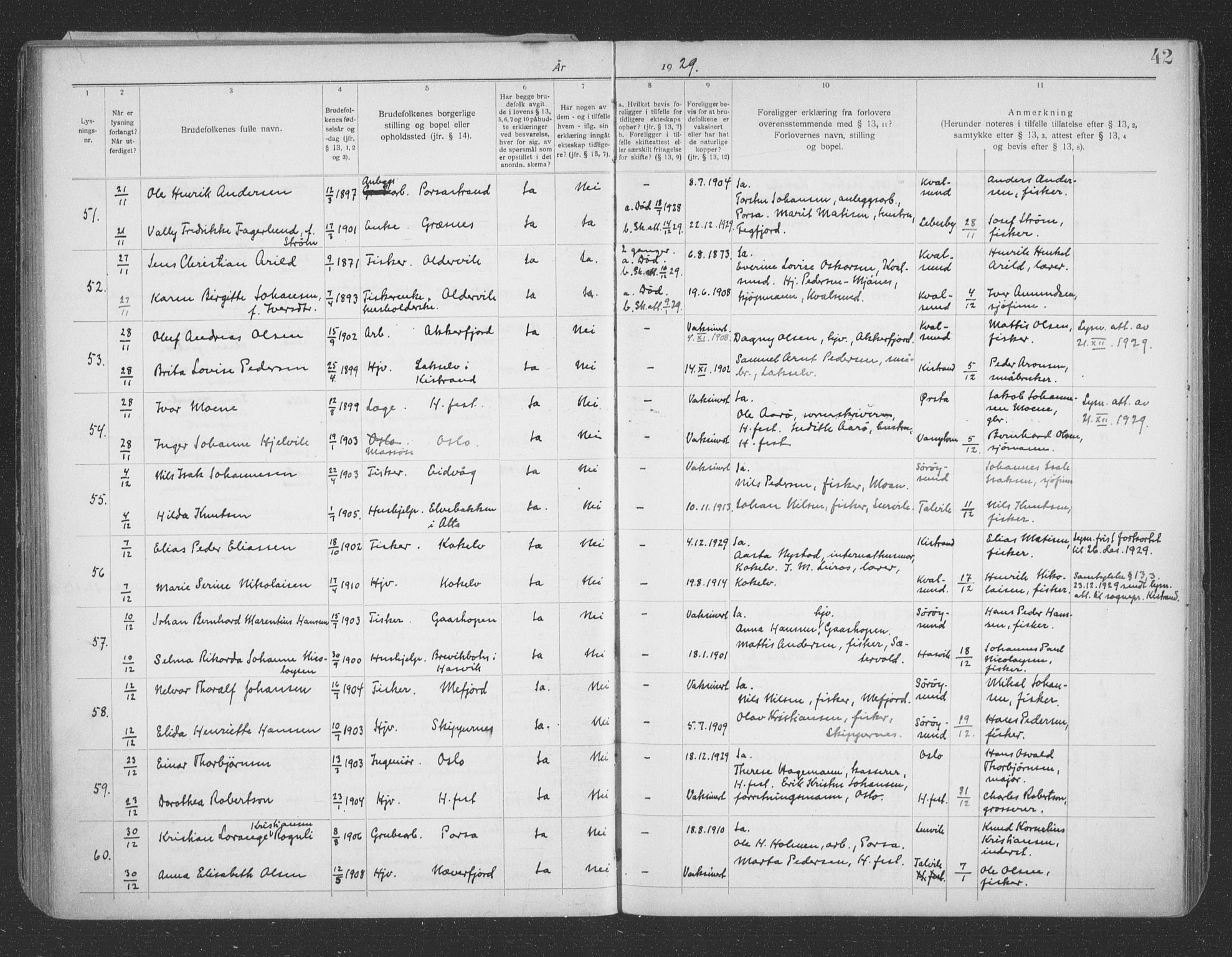 Hammerfest sokneprestkontor, AV/SATØ-S-1347/I/Ib/L0073: Banns register no. 73, 1921-1939, p. 42