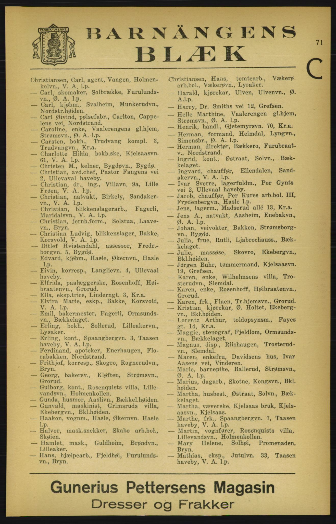 Aker adressebok/adressekalender, PUBL/001/A/003: Akers adressekalender, 1924-1925, p. 71