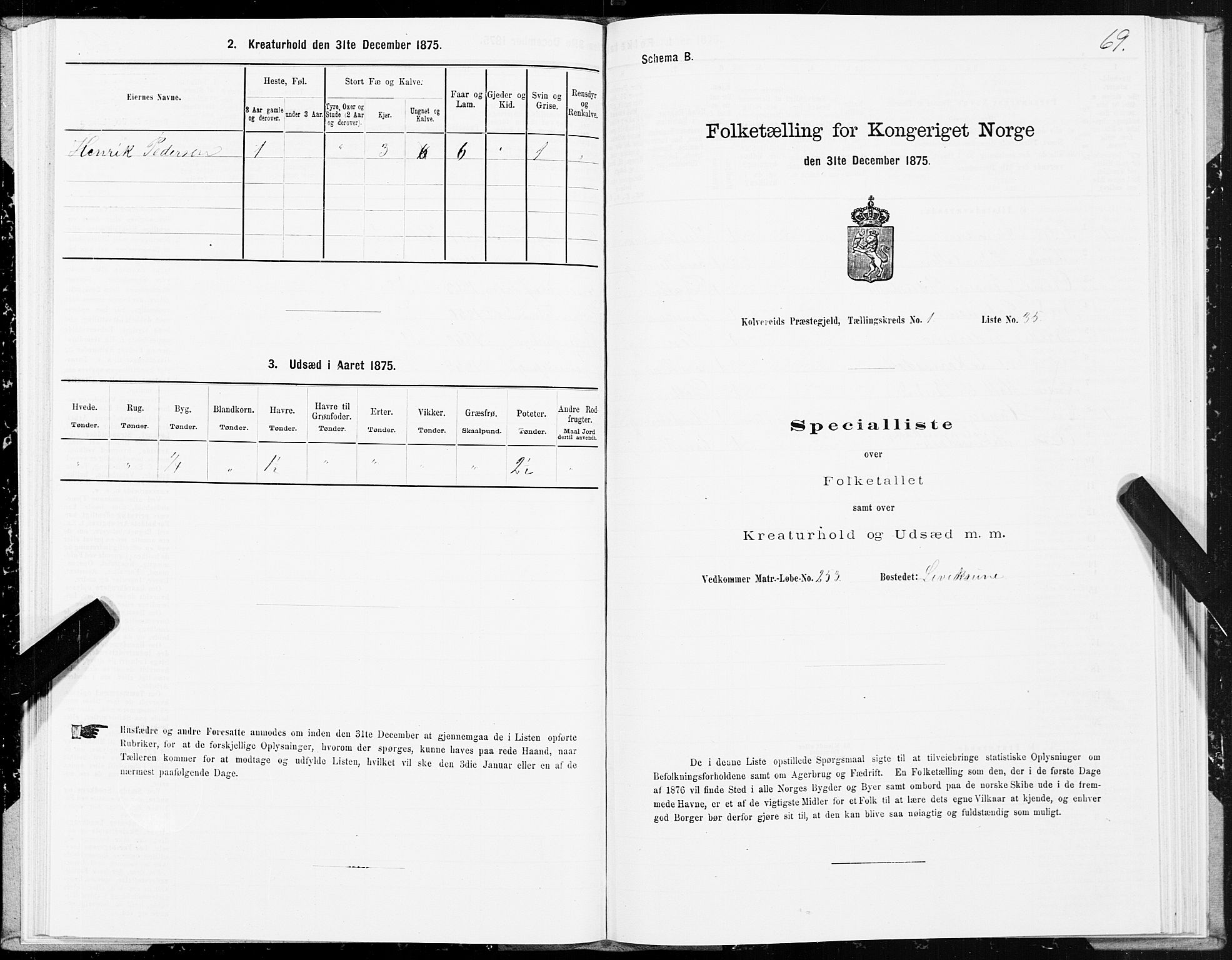 SAT, 1875 census for 1752P Kolvereid, 1875, p. 1069