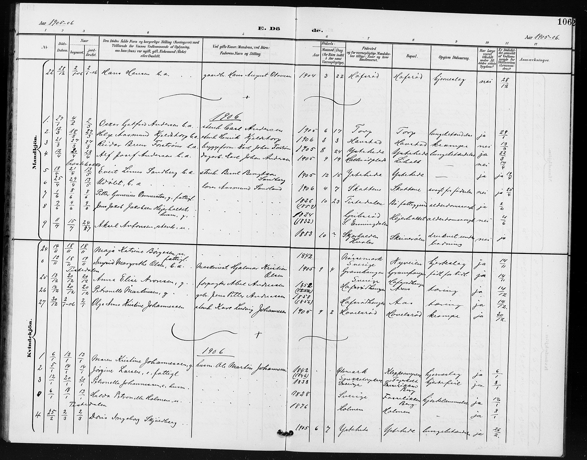 Idd prestekontor Kirkebøker, SAO/A-10911/G/Gb/L0001: Parish register (copy) no. II 1, 1901-1907, p. 106