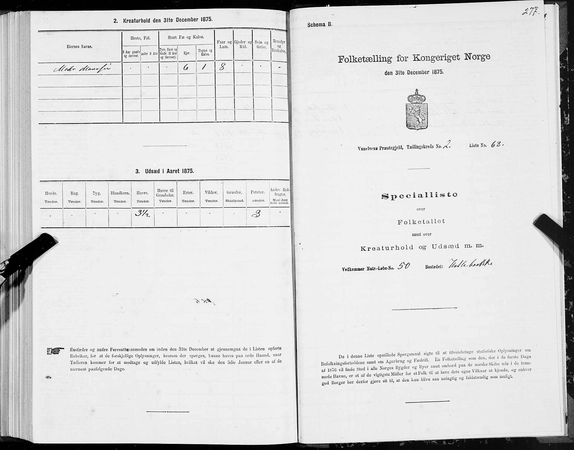 SAT, 1875 census for 1511P Vanylven, 1875, p. 1277