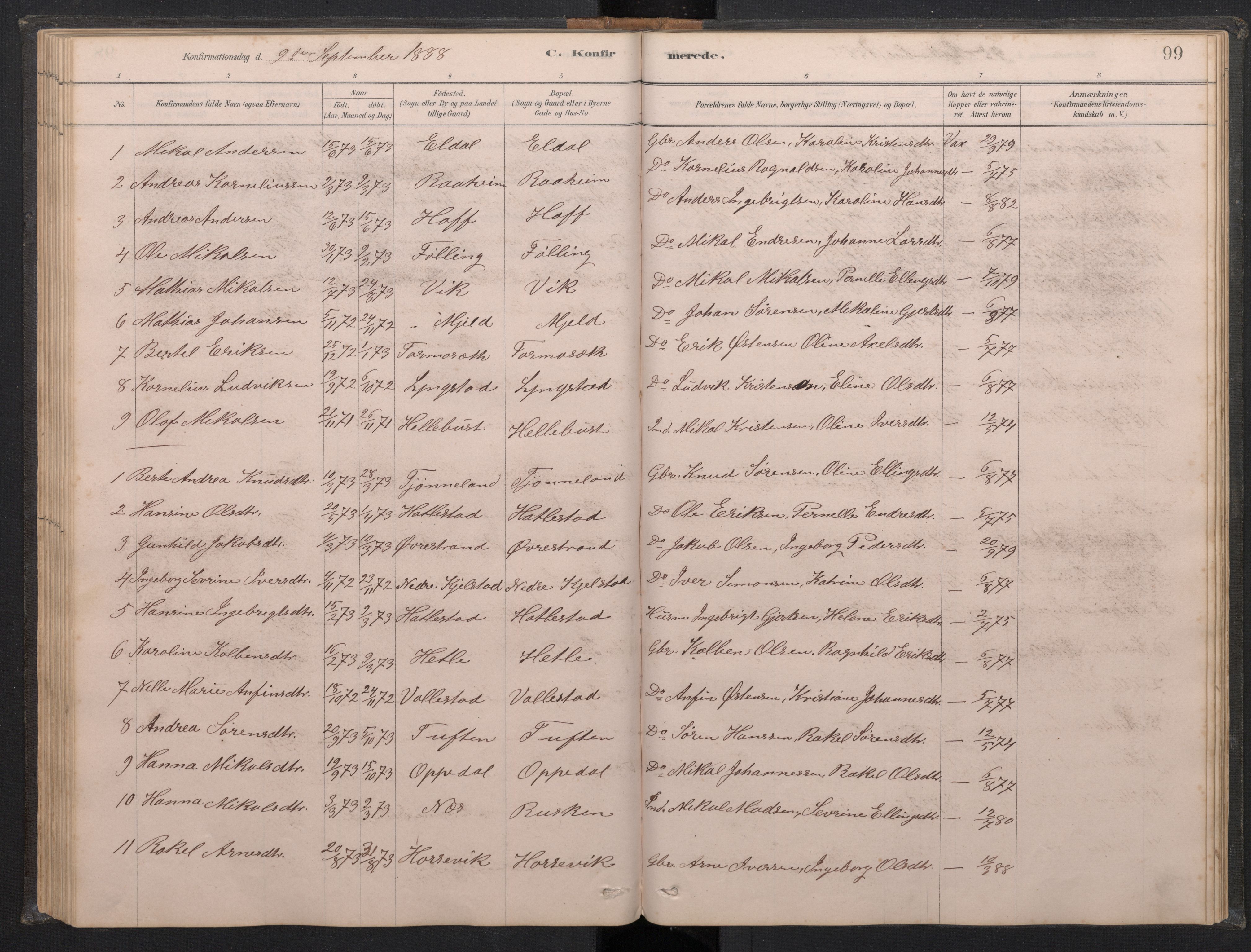 Gaular sokneprestembete, AV/SAB-A-80001/H/Hab: Parish register (copy) no. C 3, 1878-1897, p. 98b-99a