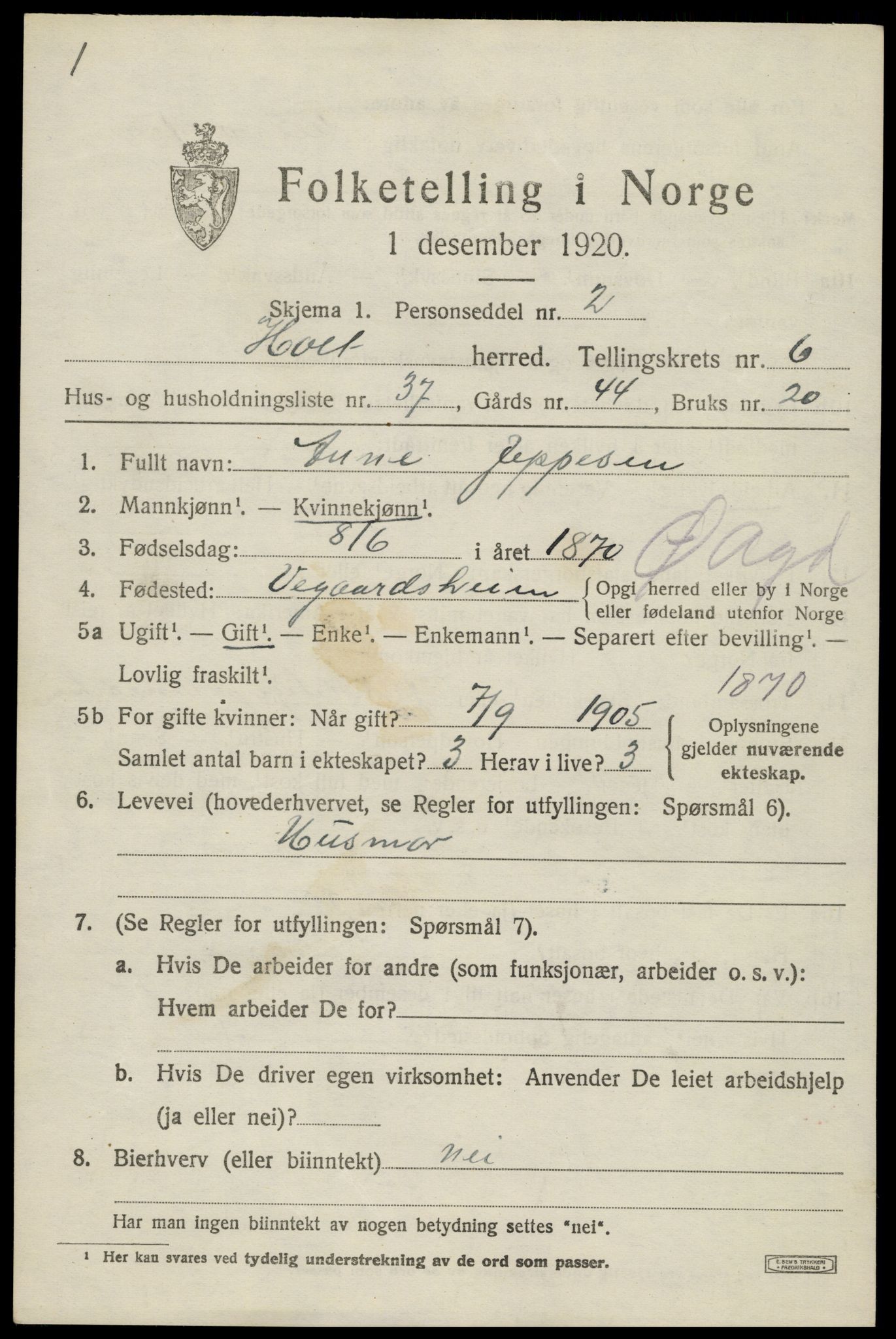 SAK, 1920 census for Holt, 1920, p. 4218