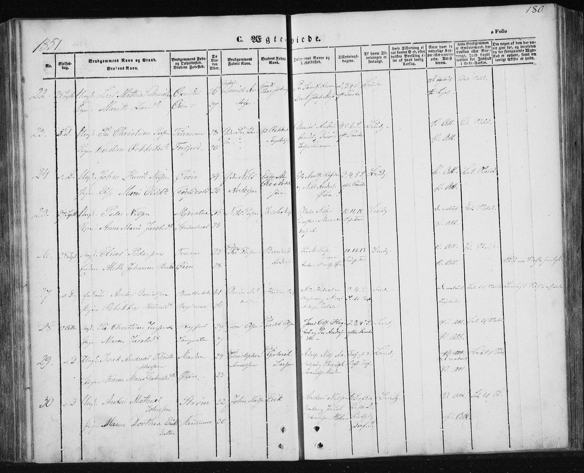 Ministerialprotokoller, klokkerbøker og fødselsregistre - Nordland, AV/SAT-A-1459/820/L0291: Parish register (official) no. 820A12, 1846-1854, p. 180