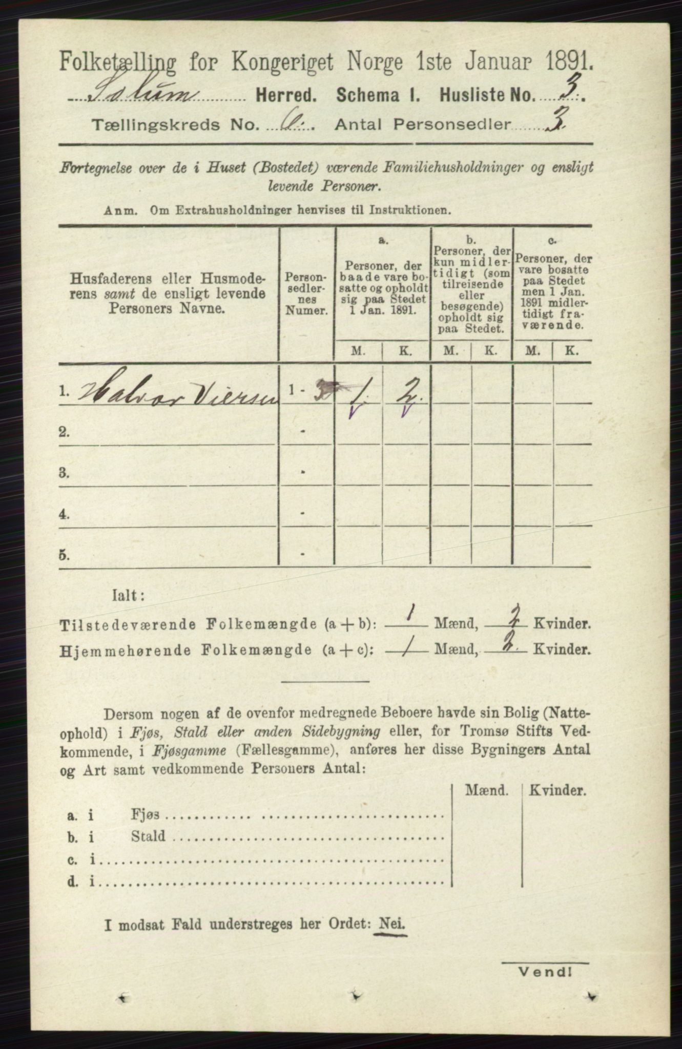 RA, 1891 census for 0818 Solum, 1891, p. 1068