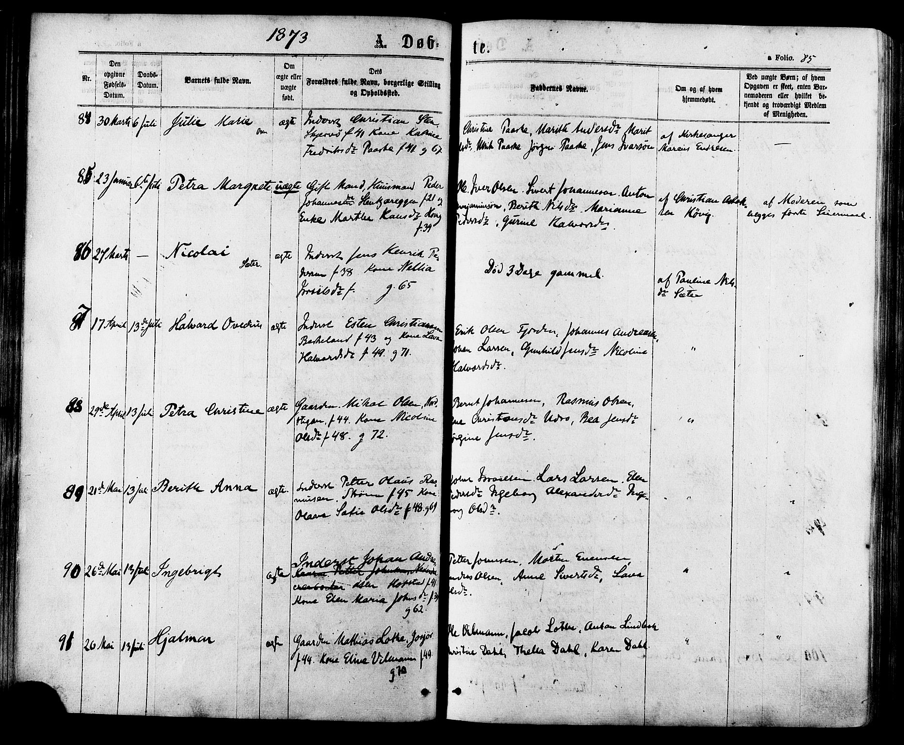 Ministerialprotokoller, klokkerbøker og fødselsregistre - Sør-Trøndelag, SAT/A-1456/657/L0706: Parish register (official) no. 657A07, 1867-1878, p. 85