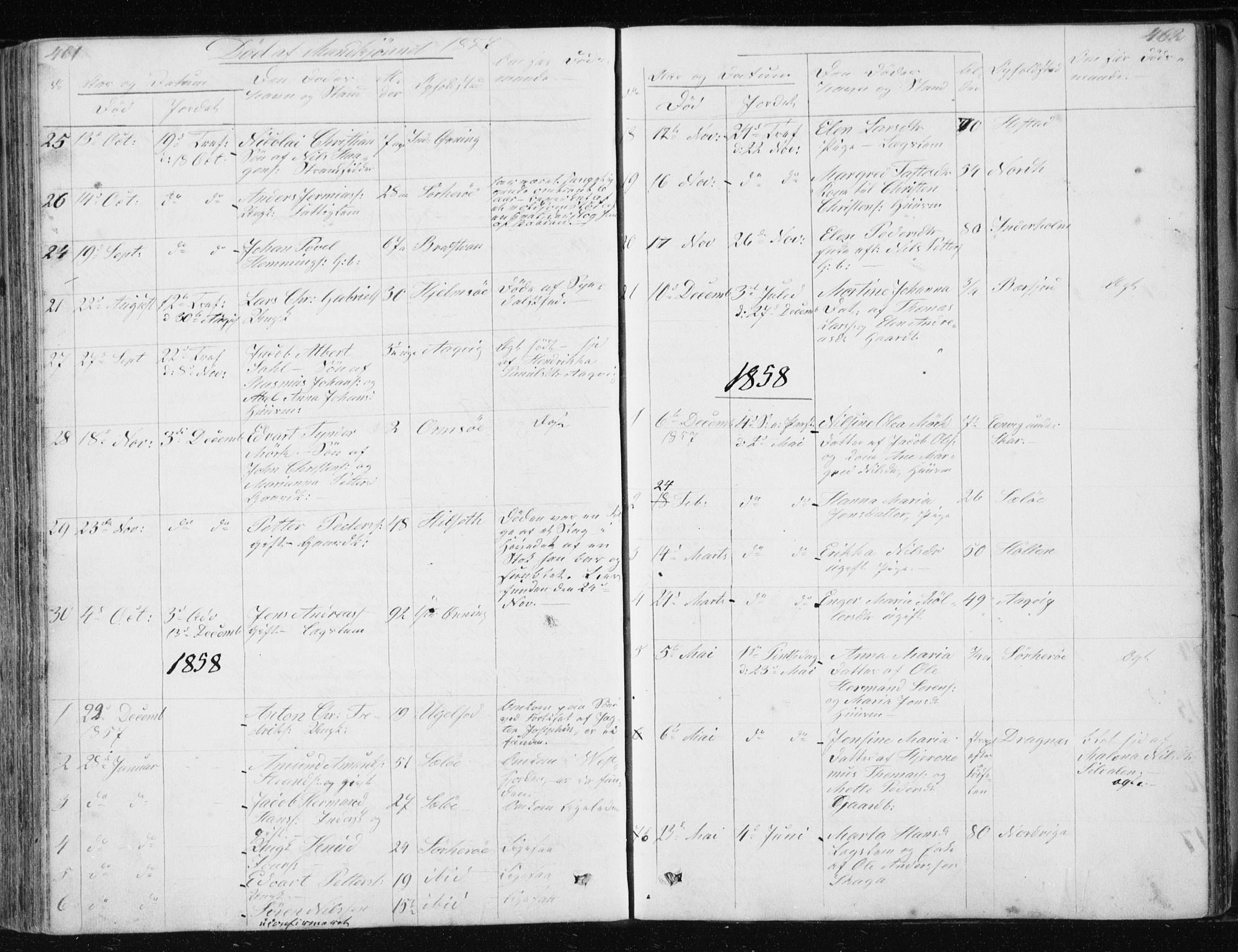 Ministerialprotokoller, klokkerbøker og fødselsregistre - Nordland, SAT/A-1459/834/L0511: Parish register (copy) no. 834C02, 1848-1862, p. 461-462