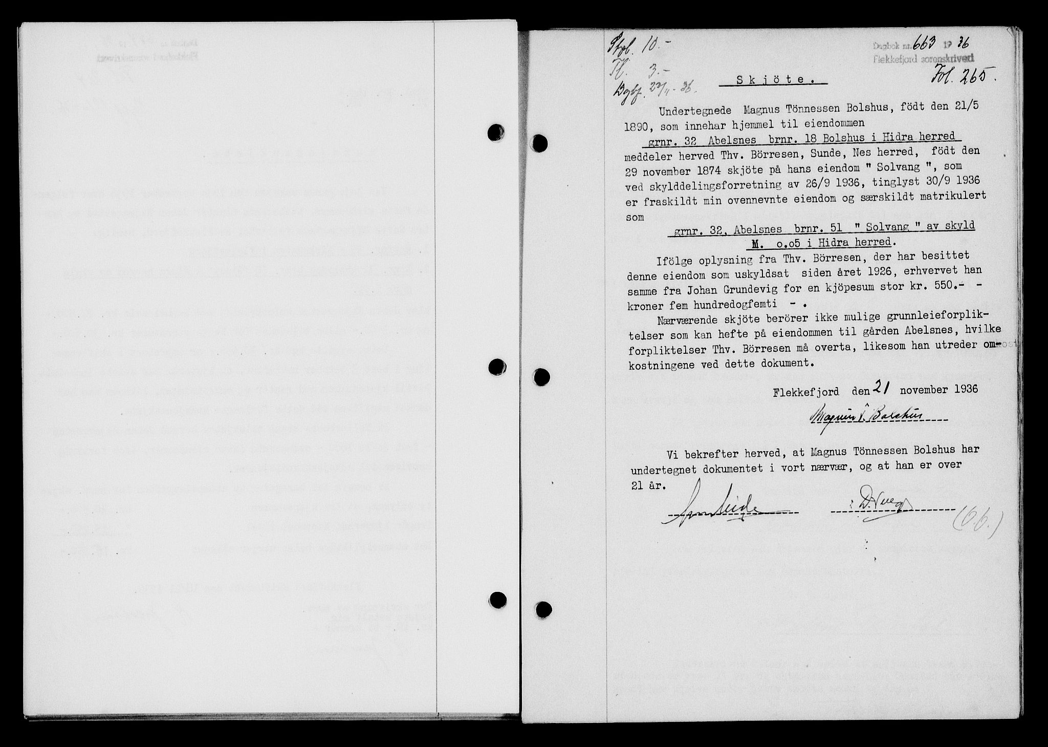 Flekkefjord sorenskriveri, SAK/1221-0001/G/Gb/Gba/L0053: Mortgage book no. A-1, 1936-1937, Diary no: : 663/1936