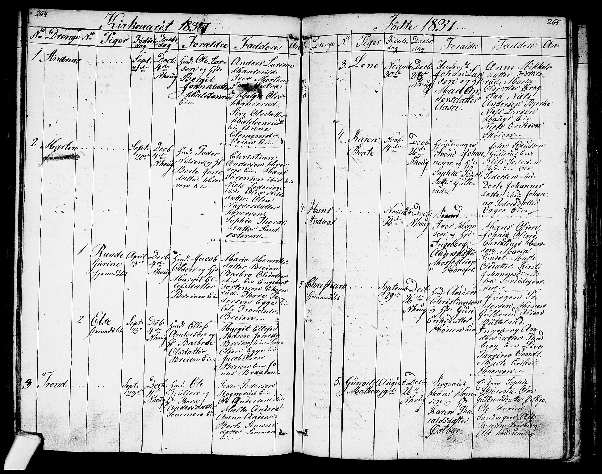 Norderhov kirkebøker, AV/SAKO-A-237/G/Ga/L0004: Parish register (copy) no. I 4, 1824-1849, p. 264-265