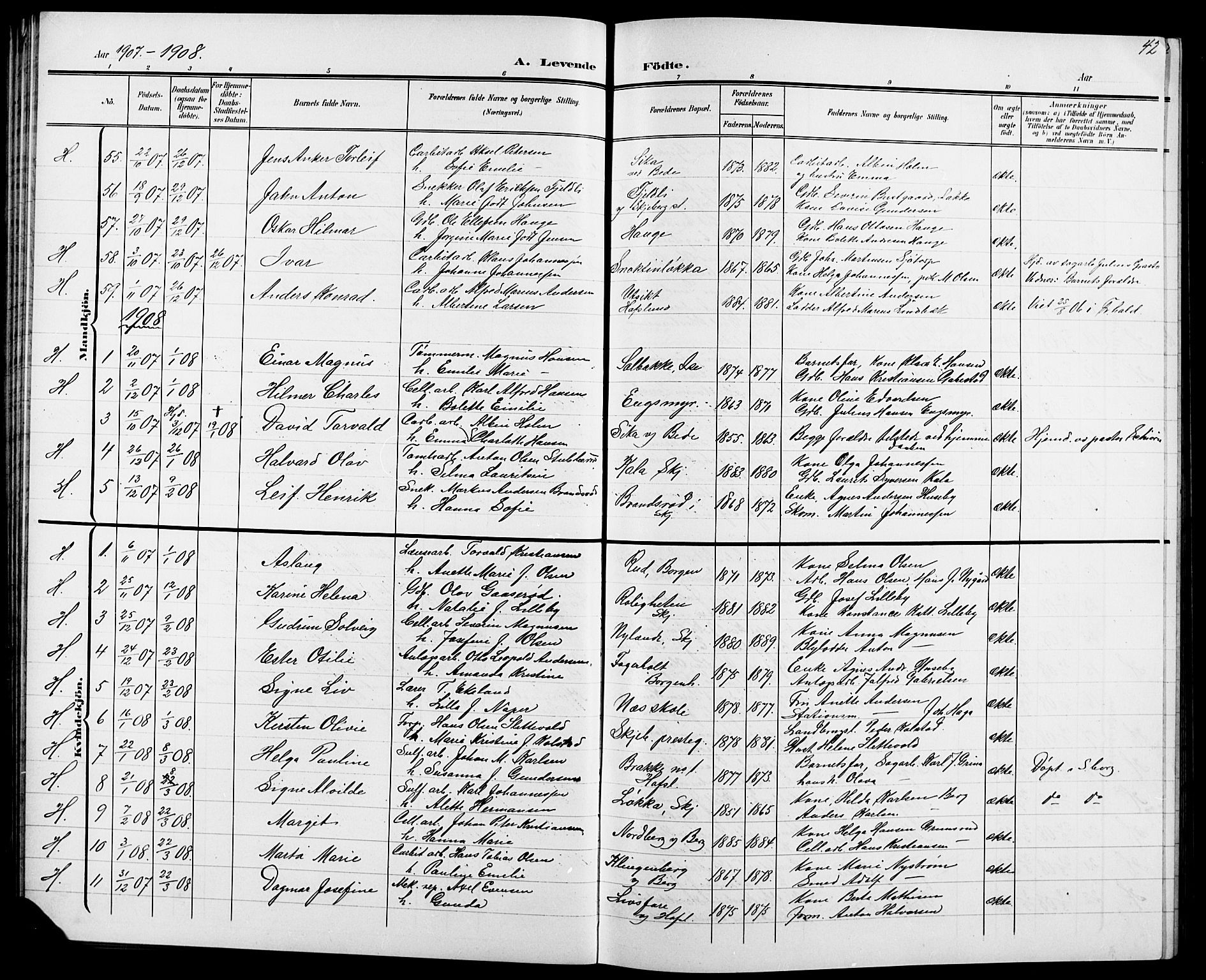 Skjeberg prestekontor Kirkebøker, SAO/A-10923/G/Ga/L0002: Parish register (copy) no. I 2, 1901-1924, p. 42