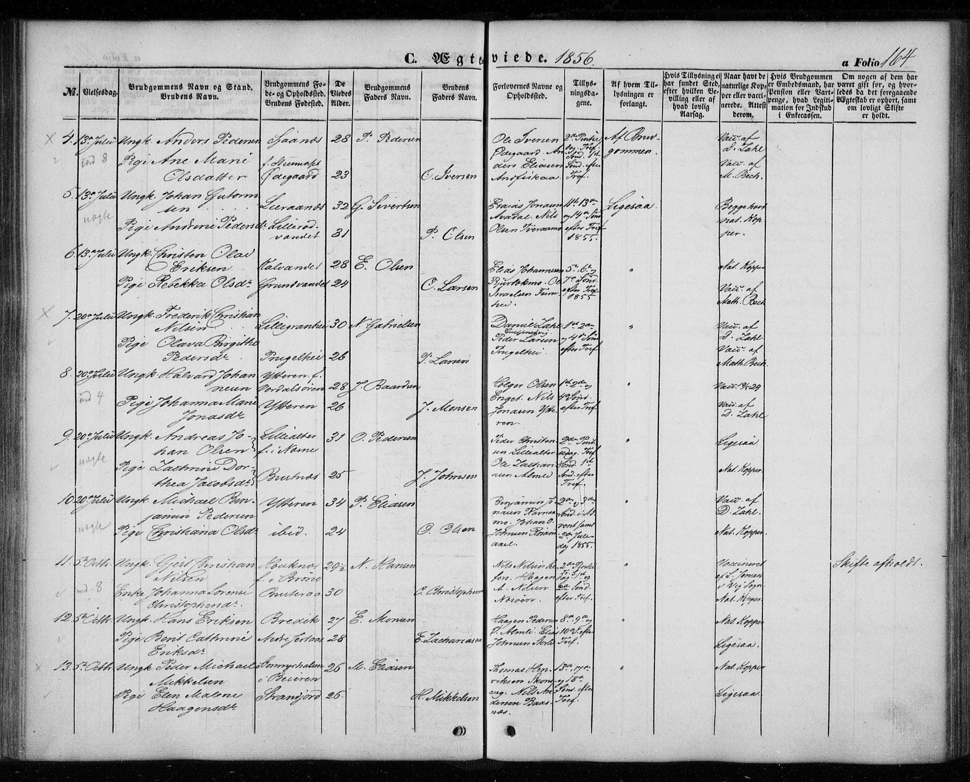 Ministerialprotokoller, klokkerbøker og fødselsregistre - Nordland, SAT/A-1459/827/L0392: Parish register (official) no. 827A04, 1853-1866, p. 164