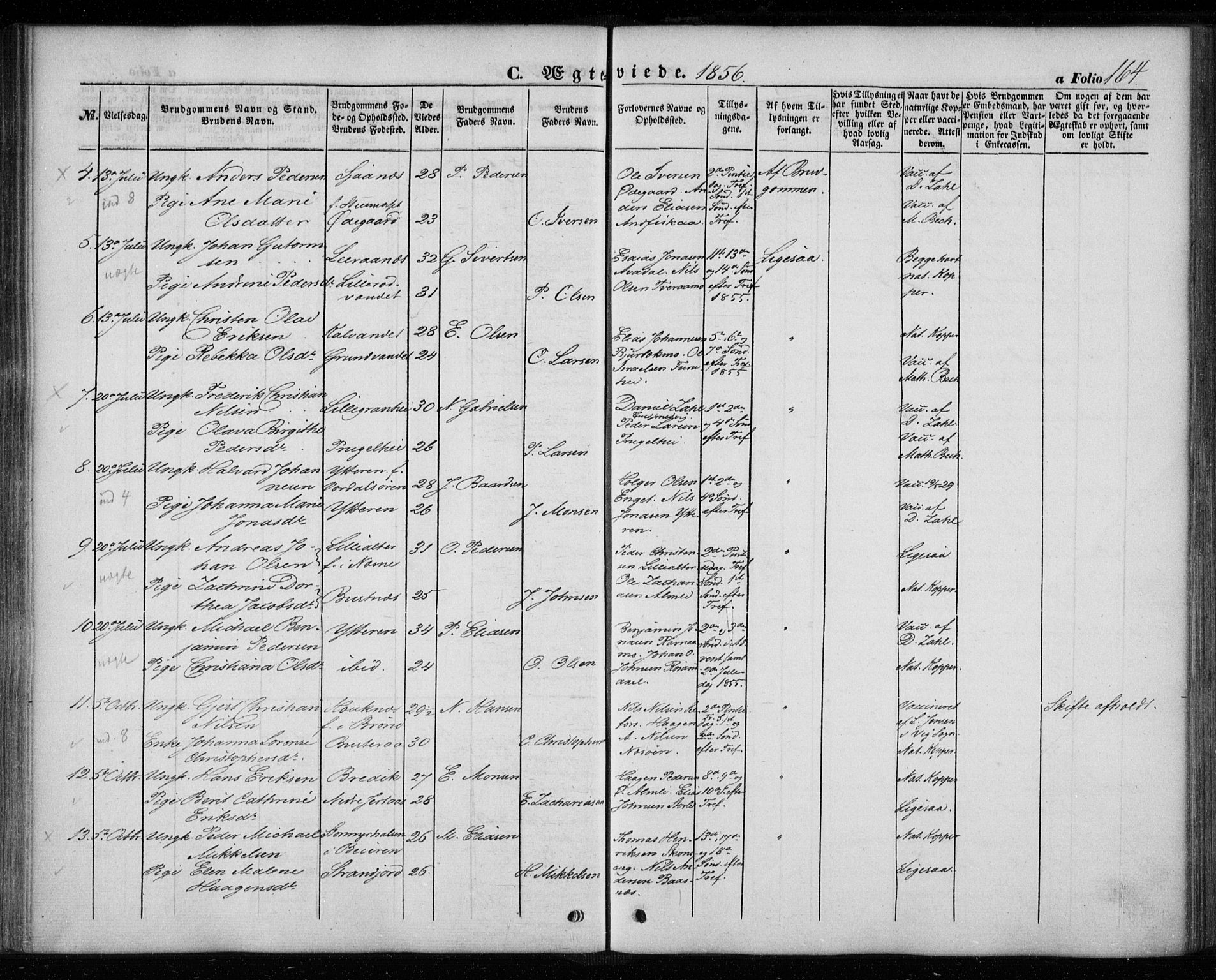 Ministerialprotokoller, klokkerbøker og fødselsregistre - Nordland, AV/SAT-A-1459/827/L0392: Parish register (official) no. 827A04, 1853-1866, p. 164