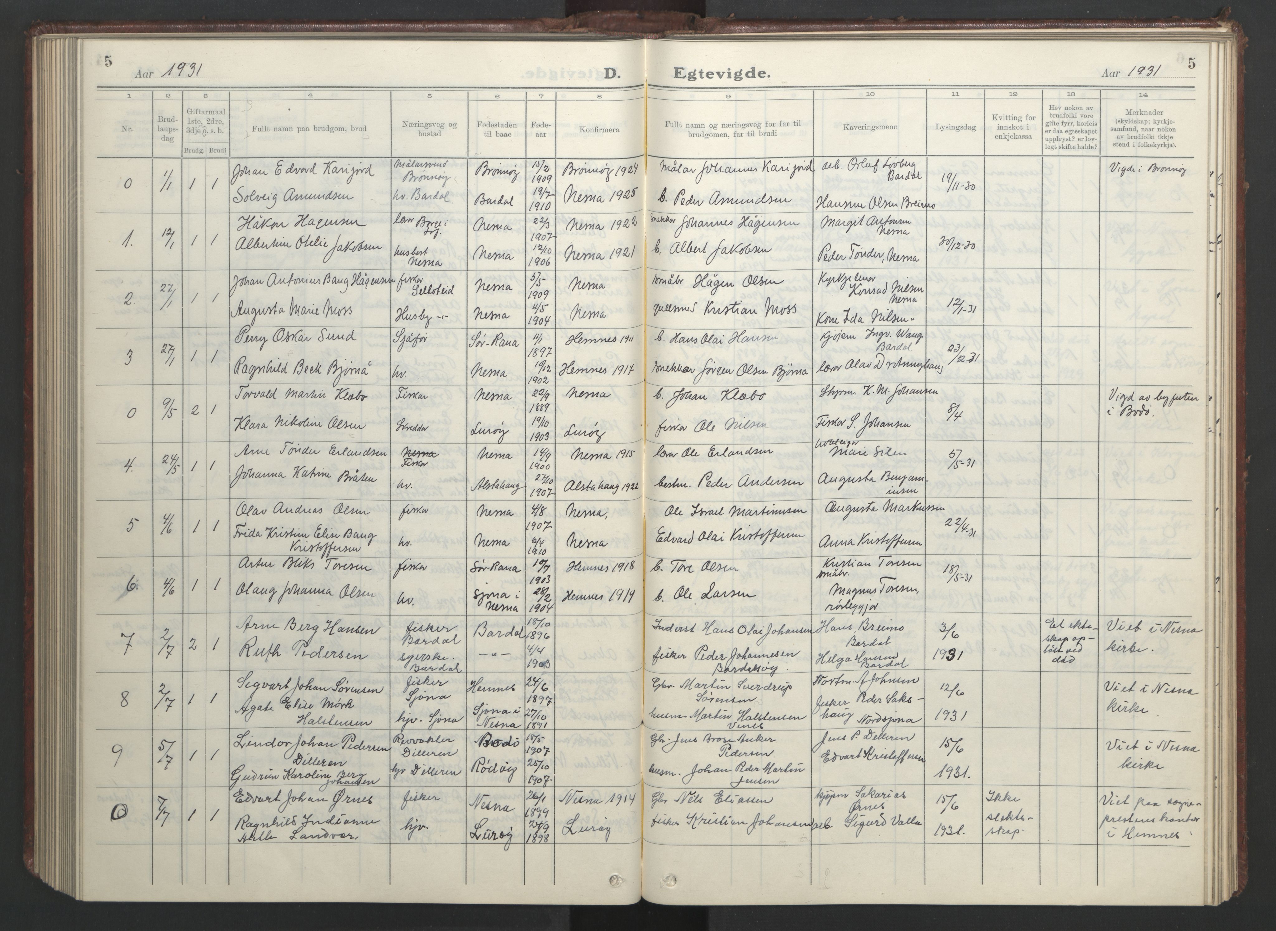 Ministerialprotokoller, klokkerbøker og fødselsregistre - Nordland, AV/SAT-A-1459/838/L0561: Parish register (copy) no. 838C08, 1923-1953, p. 5