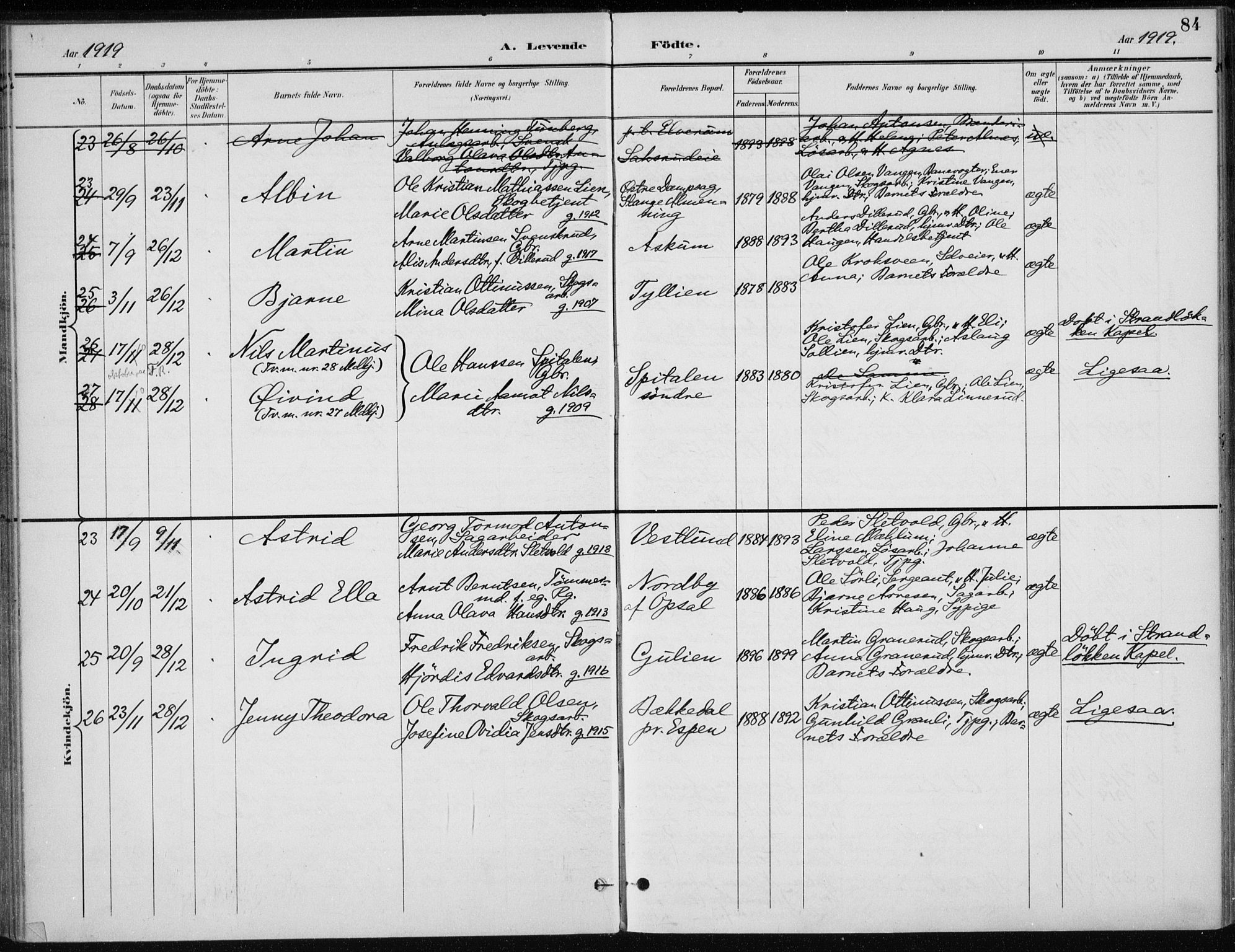 Stange prestekontor, SAH/PREST-002/K/L0023: Parish register (official) no. 23, 1897-1920, p. 84