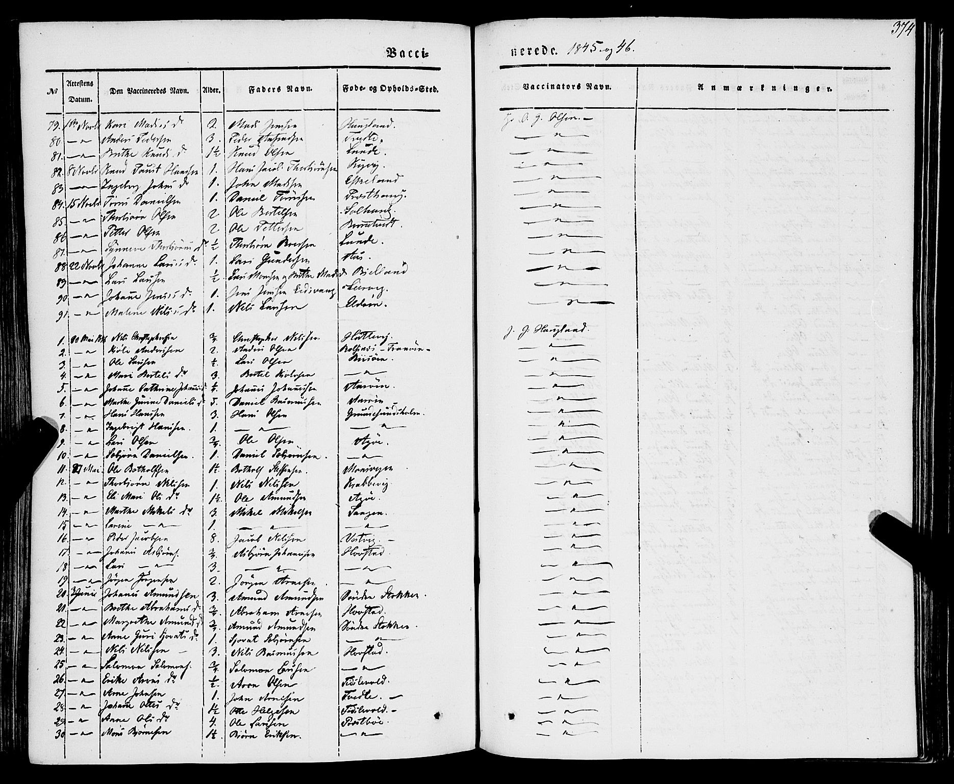Stord sokneprestembete, SAB/A-78201/H/Haa: Parish register (official) no. A 7, 1841-1861, p. 374
