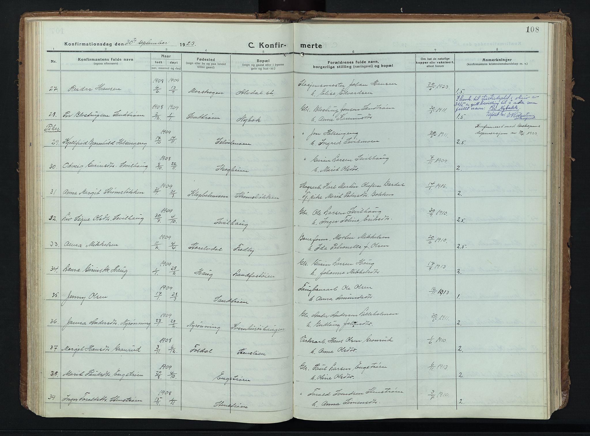 Alvdal prestekontor, AV/SAH-PREST-060/H/Ha/Haa/L0006: Parish register (official) no. 6, 1920-1937, p. 108