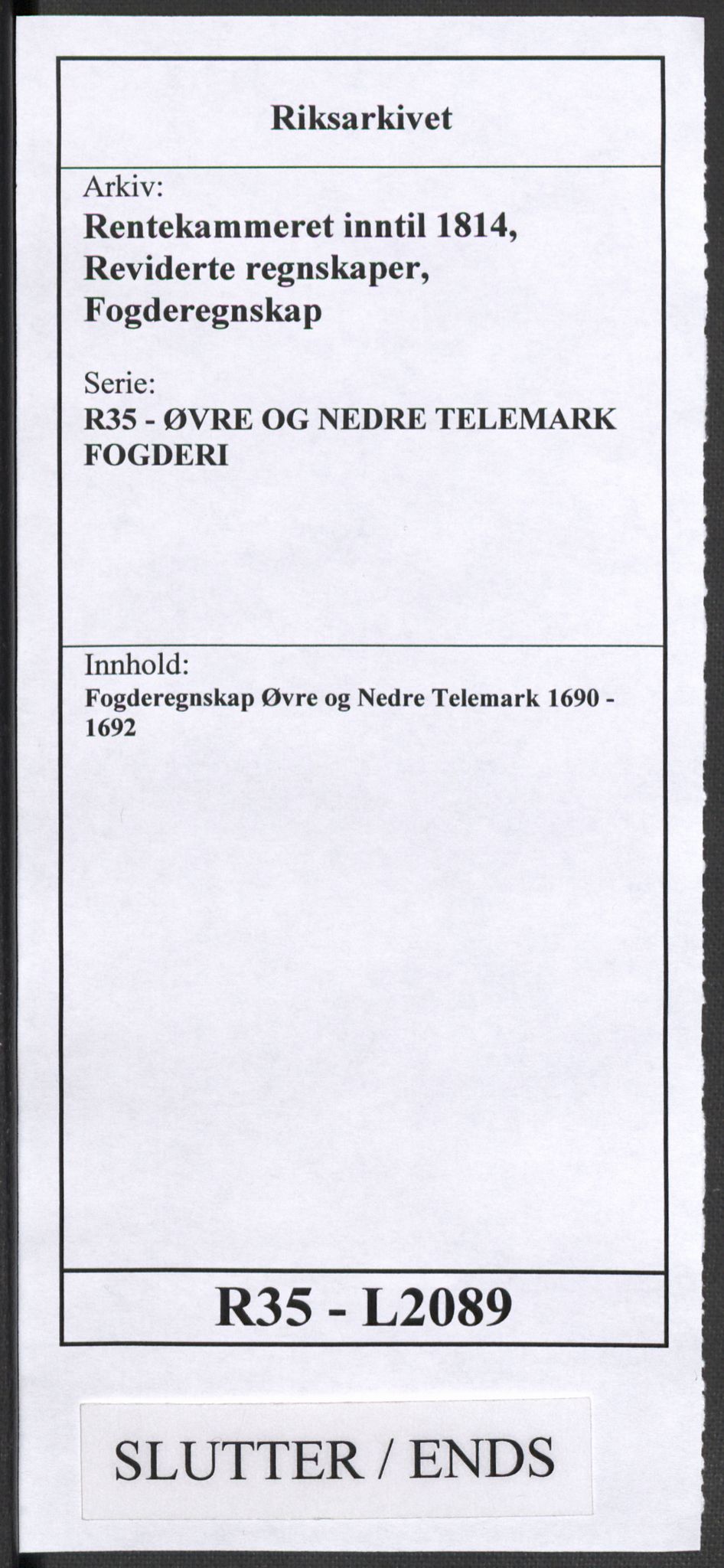 Rentekammeret inntil 1814, Reviderte regnskaper, Fogderegnskap, AV/RA-EA-4092/R35/L2089: Fogderegnskap Øvre og Nedre Telemark, 1690-1692, p. 500