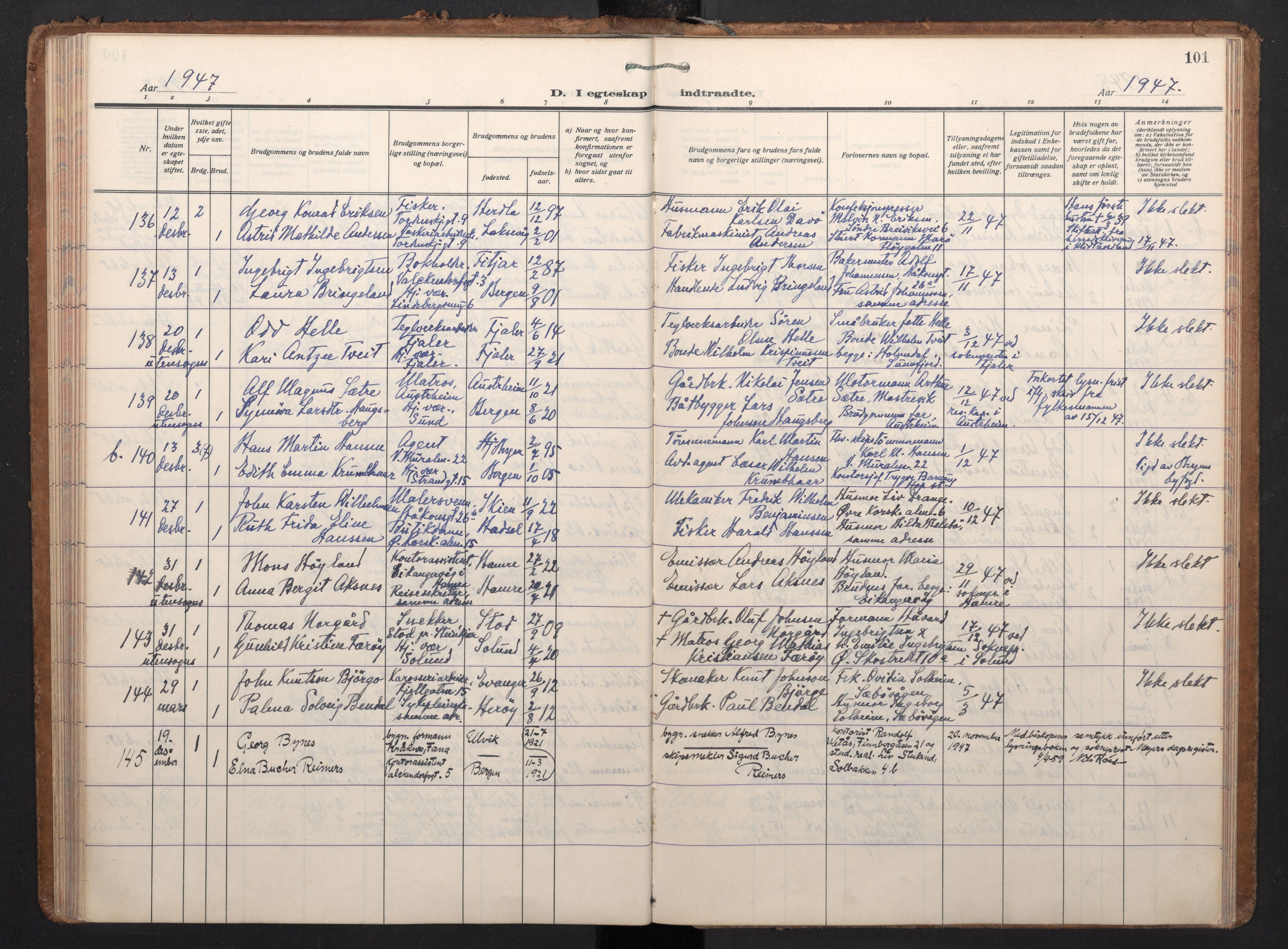 Korskirken sokneprestembete, AV/SAB-A-76101/H/Haa/L0040: Parish register (official) no. D 7, 1938-1952, p. 100b-101a