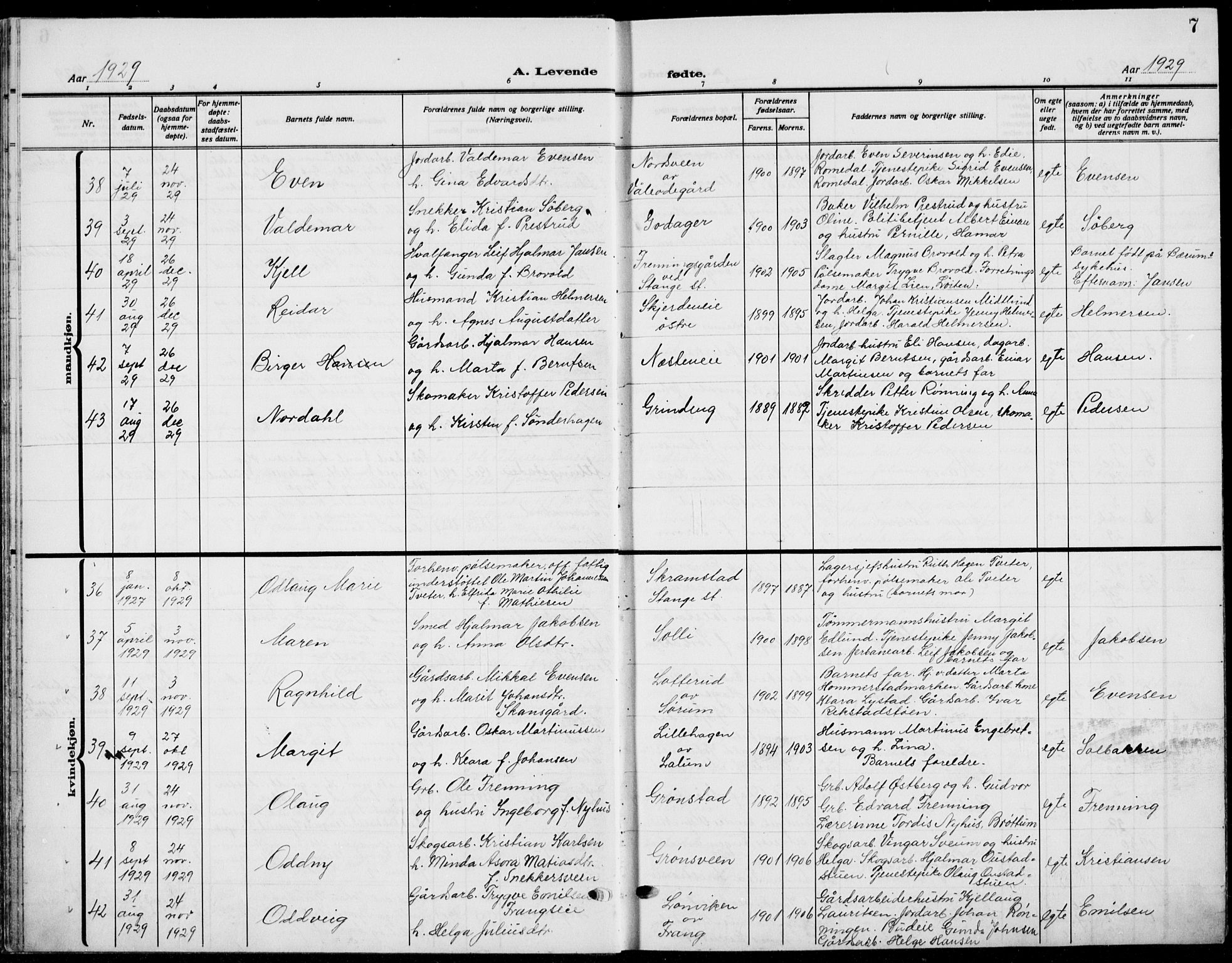 Stange prestekontor, AV/SAH-PREST-002/L/L0018: Parish register (copy) no. 18, 1929-1937, p. 7