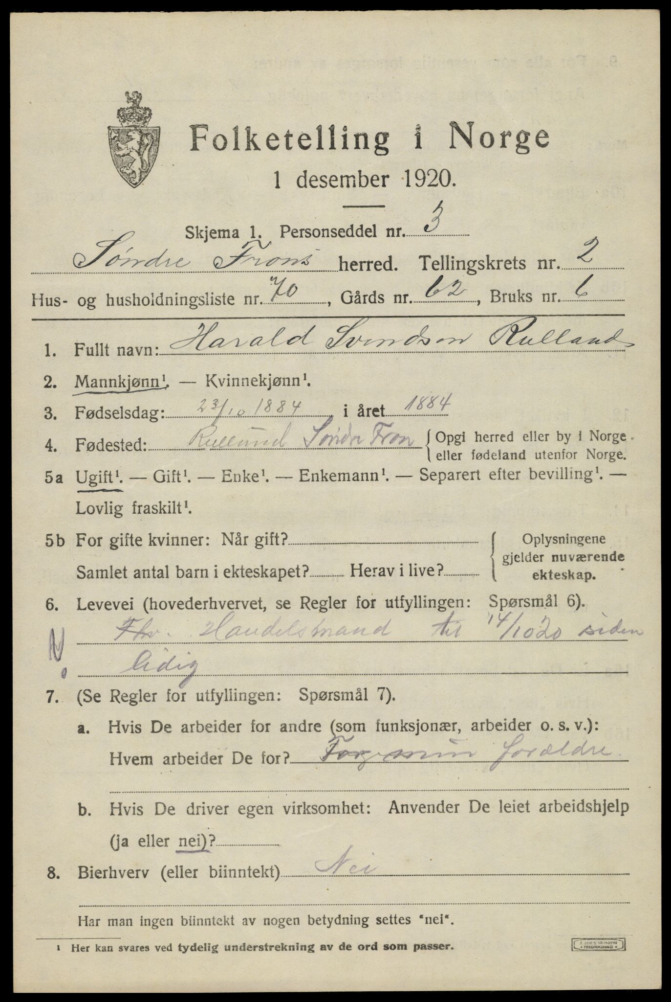 SAH, 1920 census for Sør-Fron, 1920, p. 2733