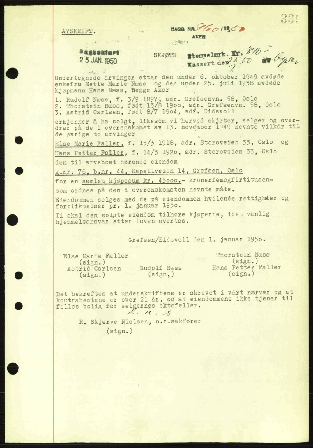 Oslo byskriverembete, AV/SAO-A-10227/G/Gb/Gbd/Gbda/L0017: Mortgage book no. A215, 1949-1950, Diary no: : 860/1950