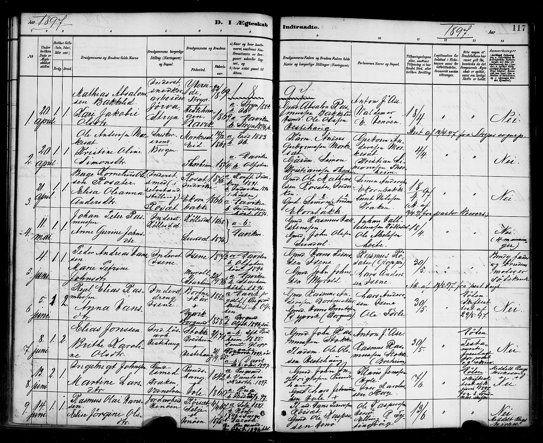 Davik sokneprestembete, AV/SAB-A-79701/H/Haa/Haab/L0001: Parish register (official) no. B 1, 1882-1900, p. 117