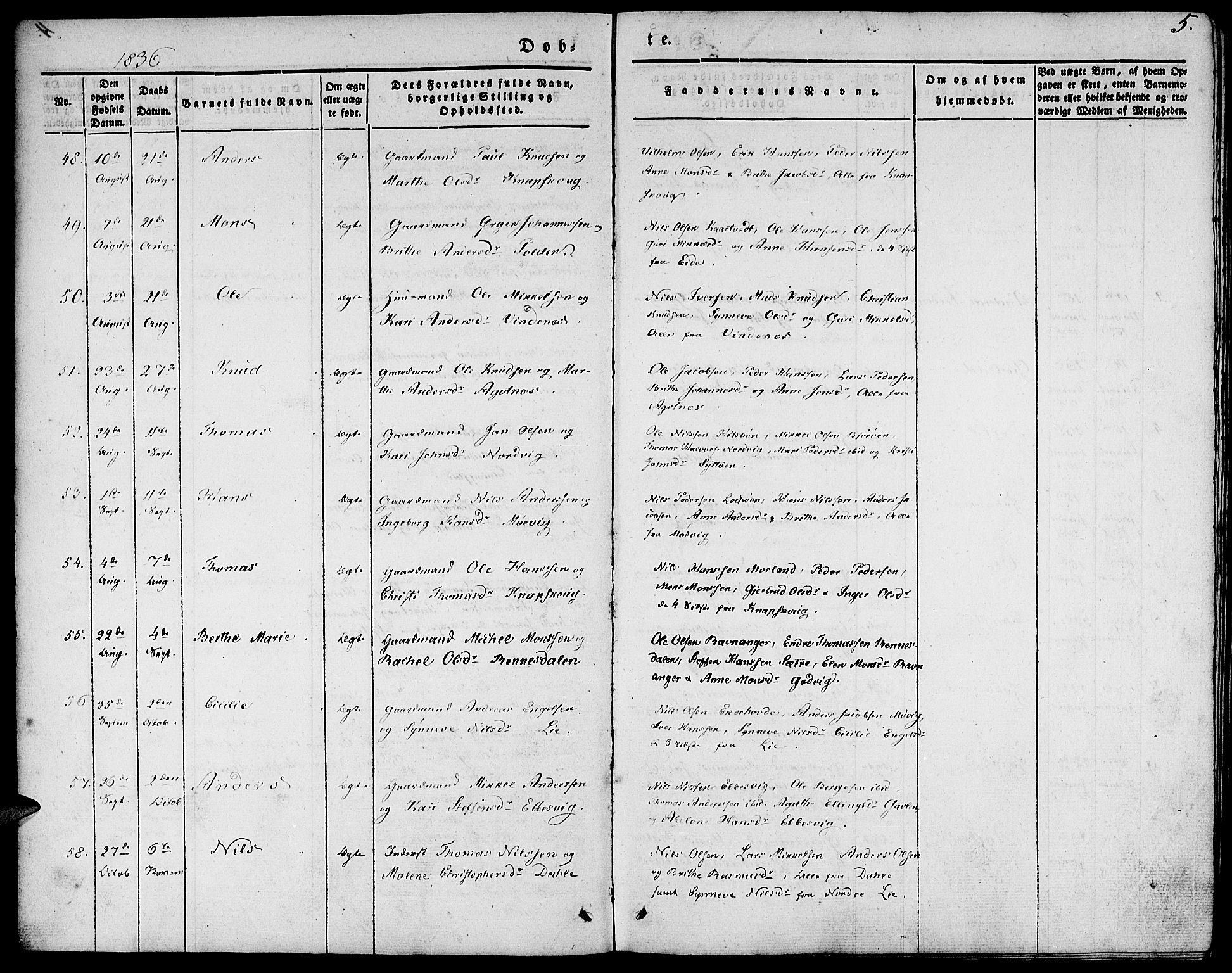 Fjell sokneprestembete, AV/SAB-A-75301/H/Haa: Parish register (official) no. A 1, 1835-1850, p. 5