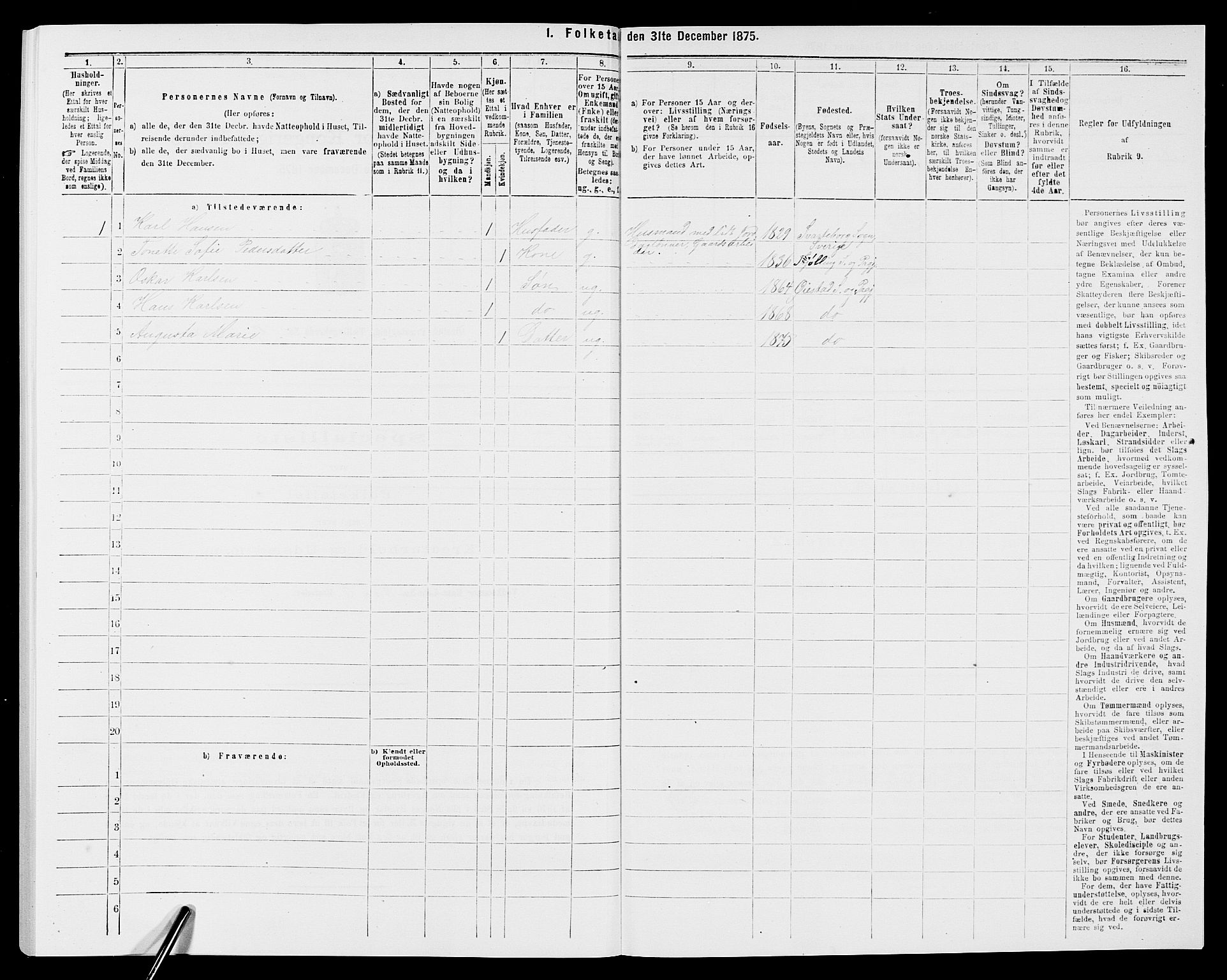 SAK, 1875 census for 0920P Øyestad, 1875, p. 1549