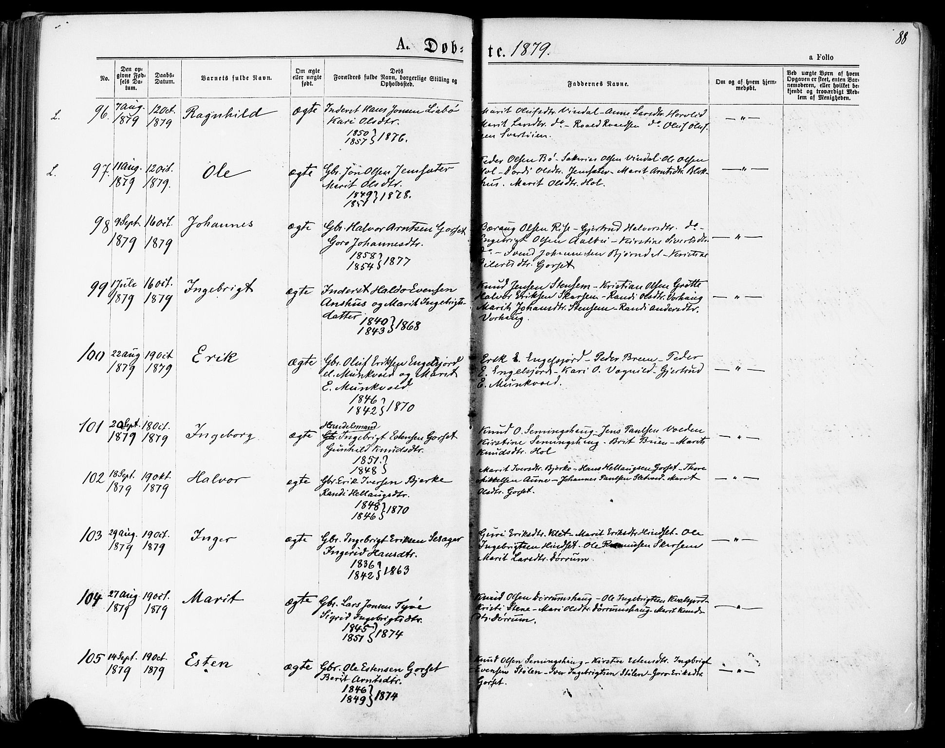 Ministerialprotokoller, klokkerbøker og fødselsregistre - Sør-Trøndelag, AV/SAT-A-1456/678/L0900: Parish register (official) no. 678A09, 1872-1881, p. 88