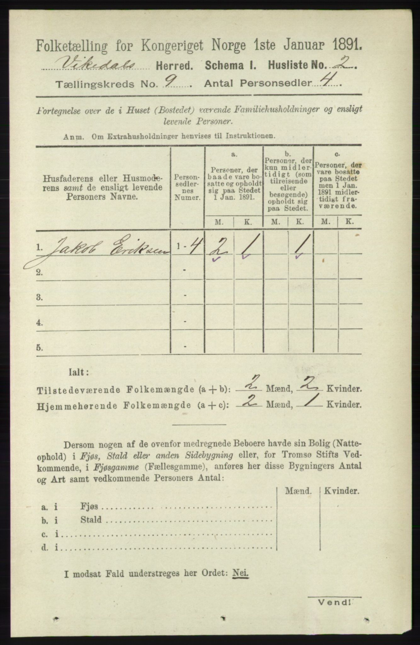 RA, 1891 census for 1157 Vikedal, 1891, p. 2345